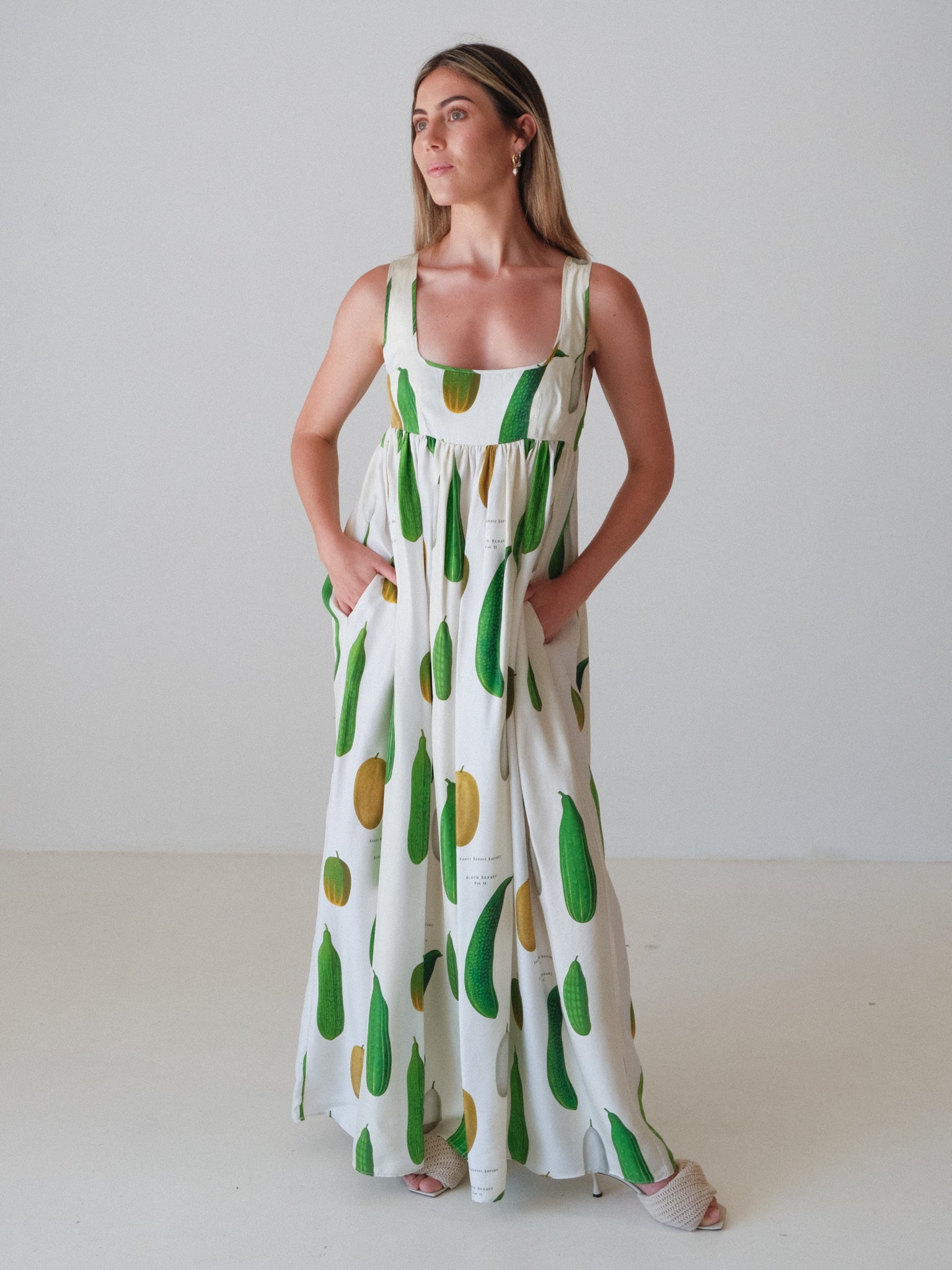 'Summer Vegetable' Silk Twill Maxi Dress, Size AU 10