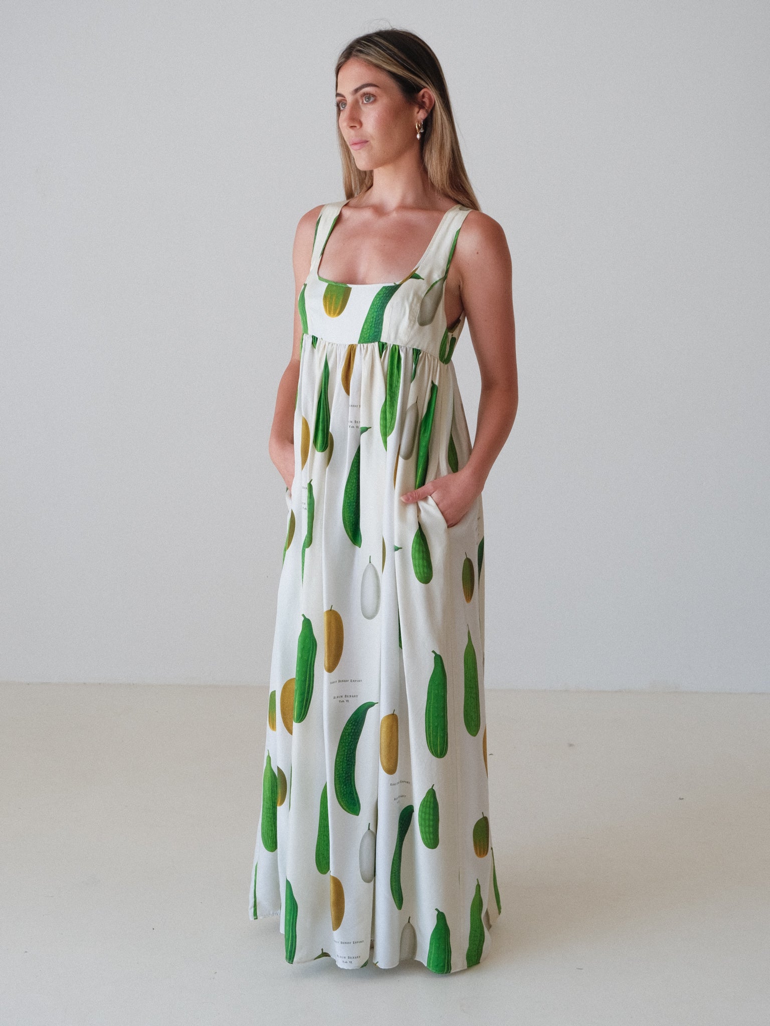 'Summer Vegetable' Silk Twill Maxi Dress, Size AU 10