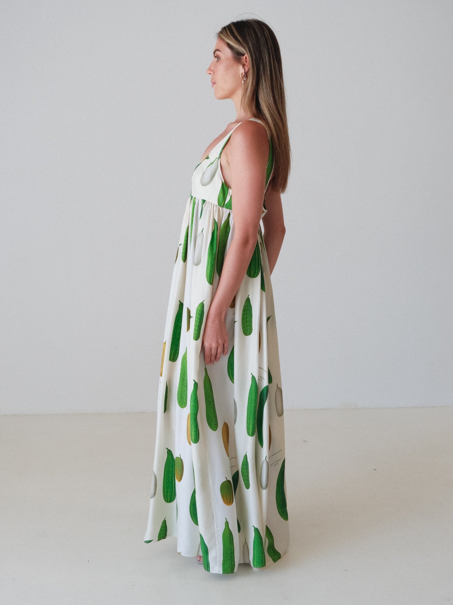'Summer Vegetable' Silk Twill Maxi Dress, Size AU 10
