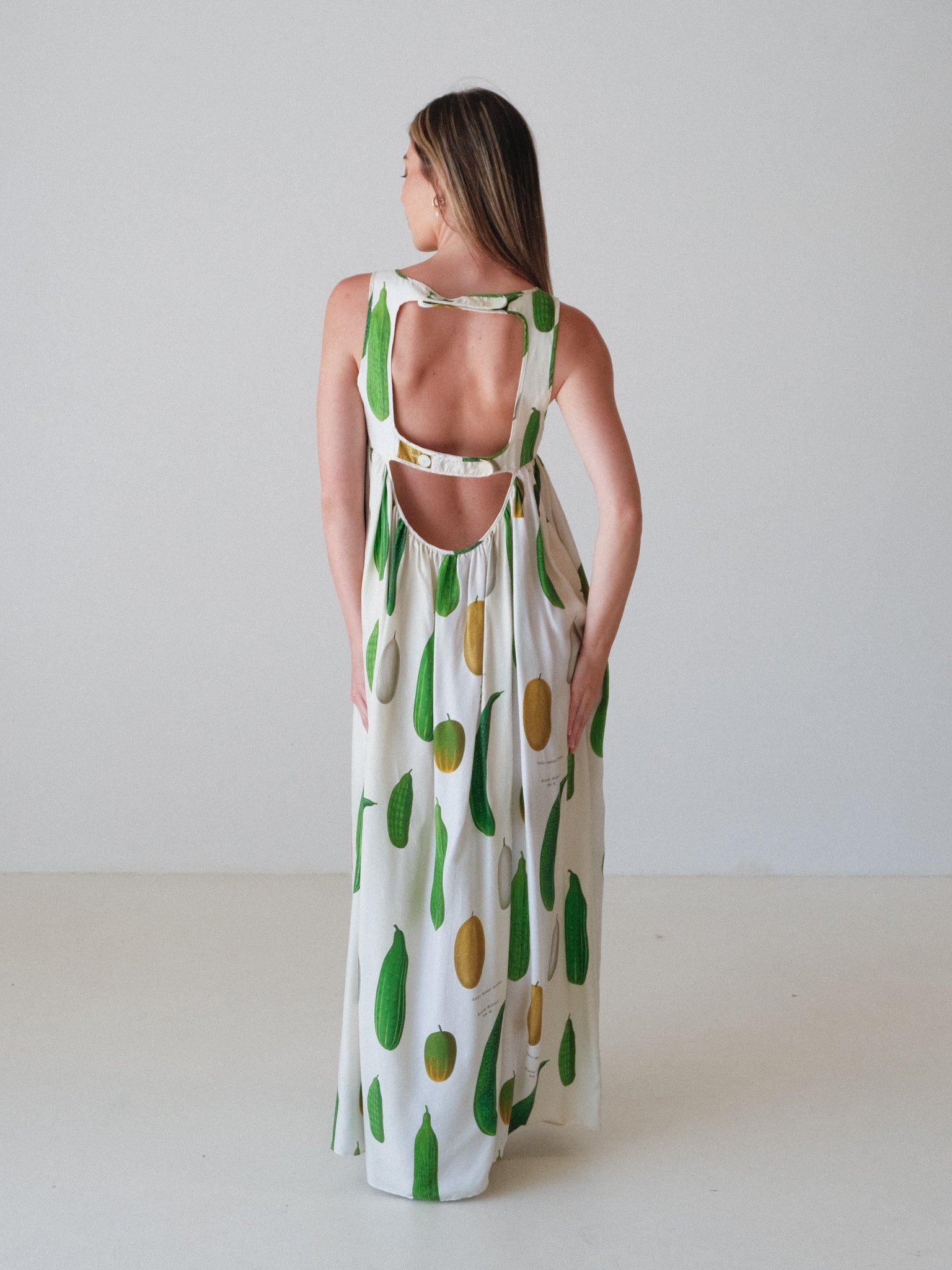 'Summer Vegetable' Silk Twill Maxi Dress, Size AU 10