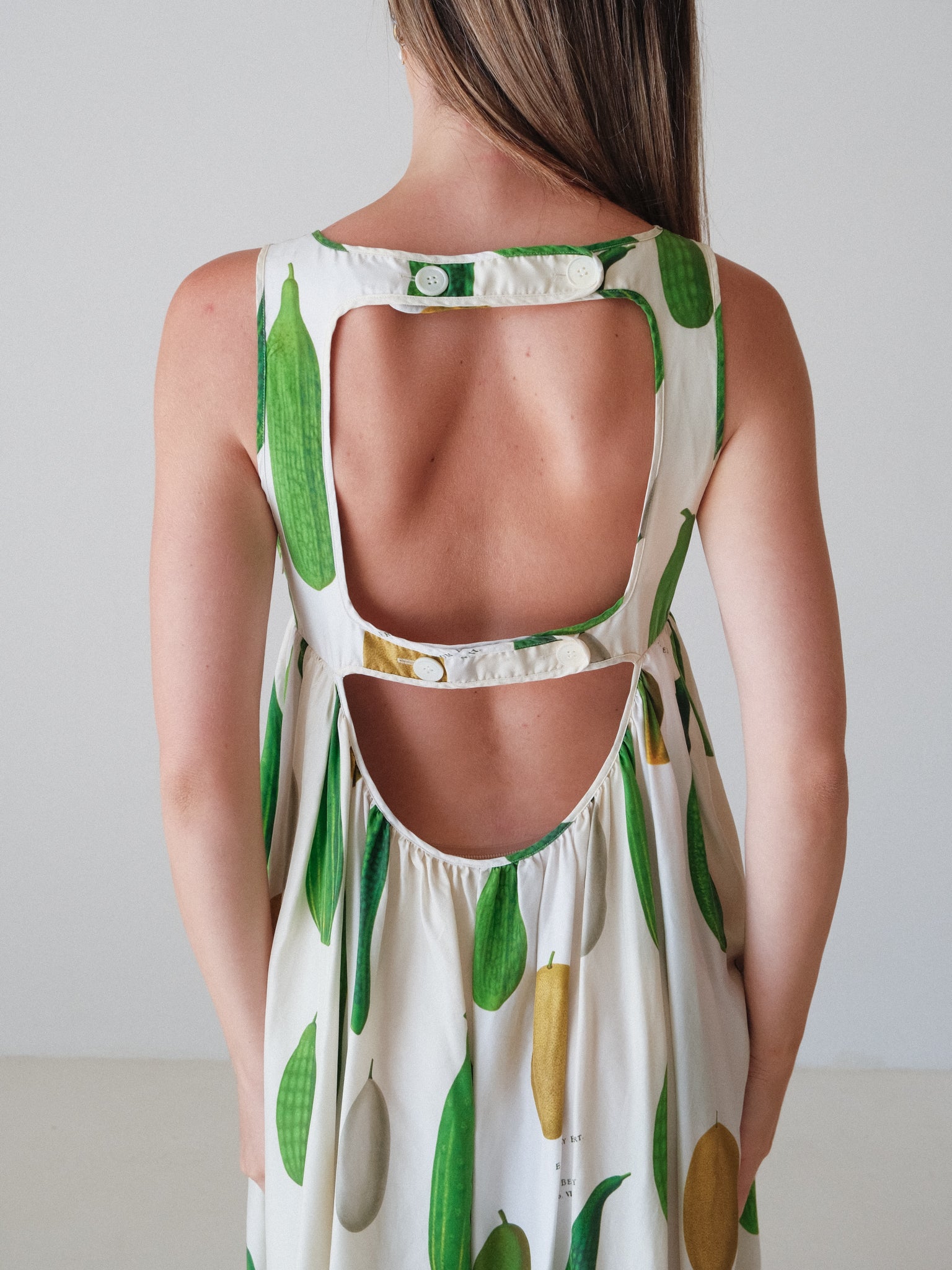 'Summer Vegetable' Silk Twill Maxi Dress, Size AU 10