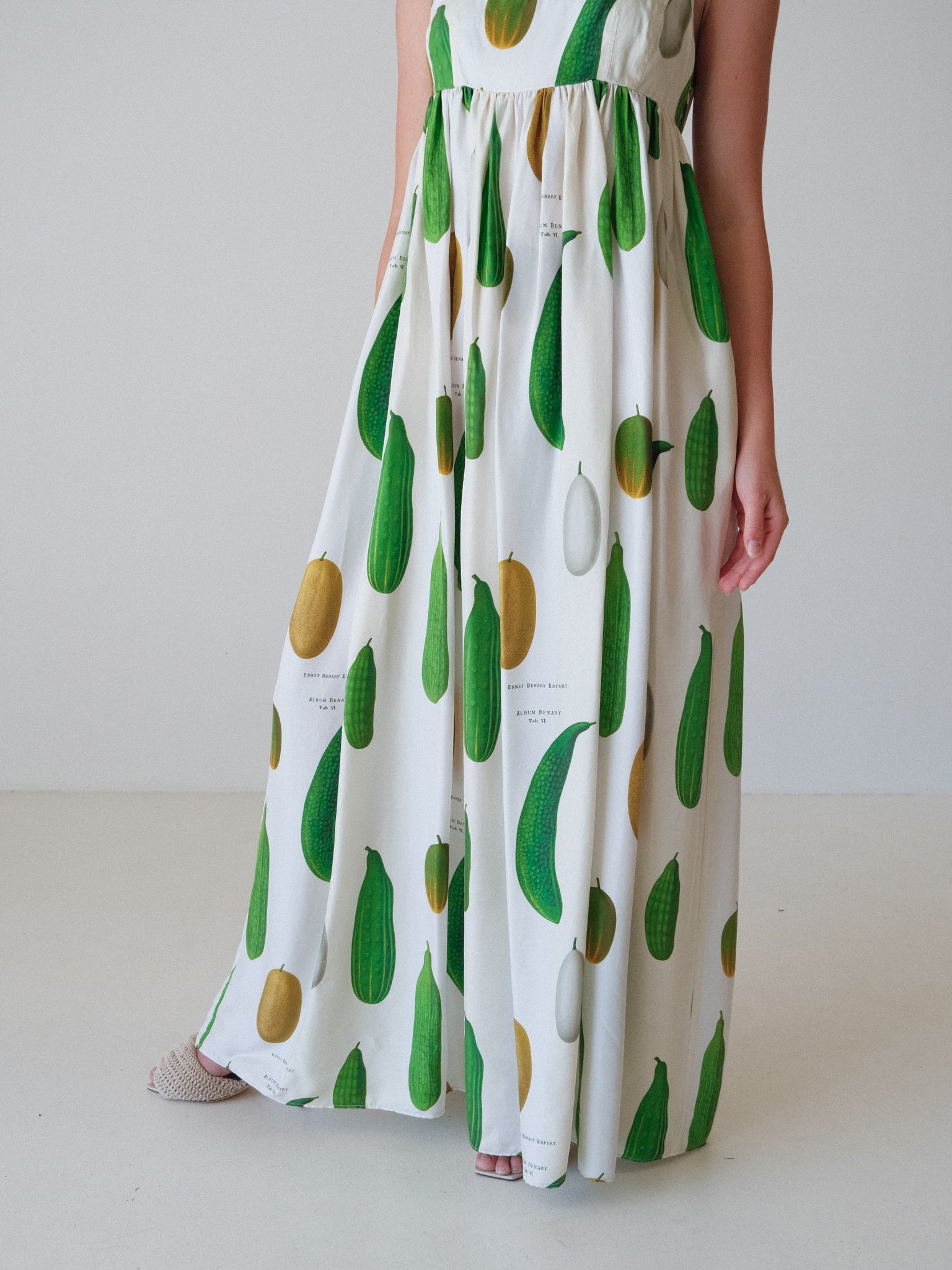 'Summer Vegetable' Silk Twill Maxi Dress, Size AU 10