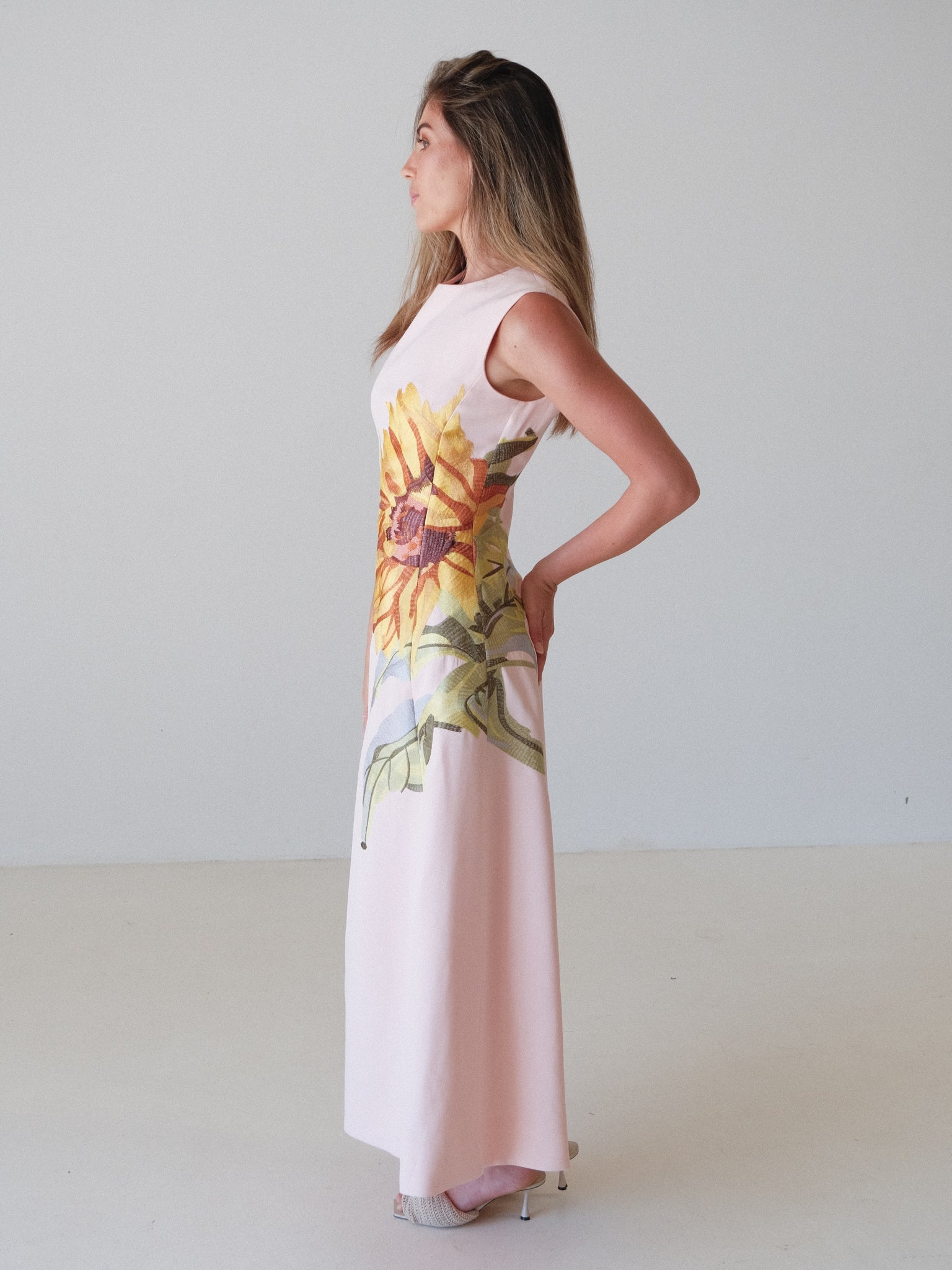 'Cleo' Sunflower Sleeveless Midi Dress, Size AU 8