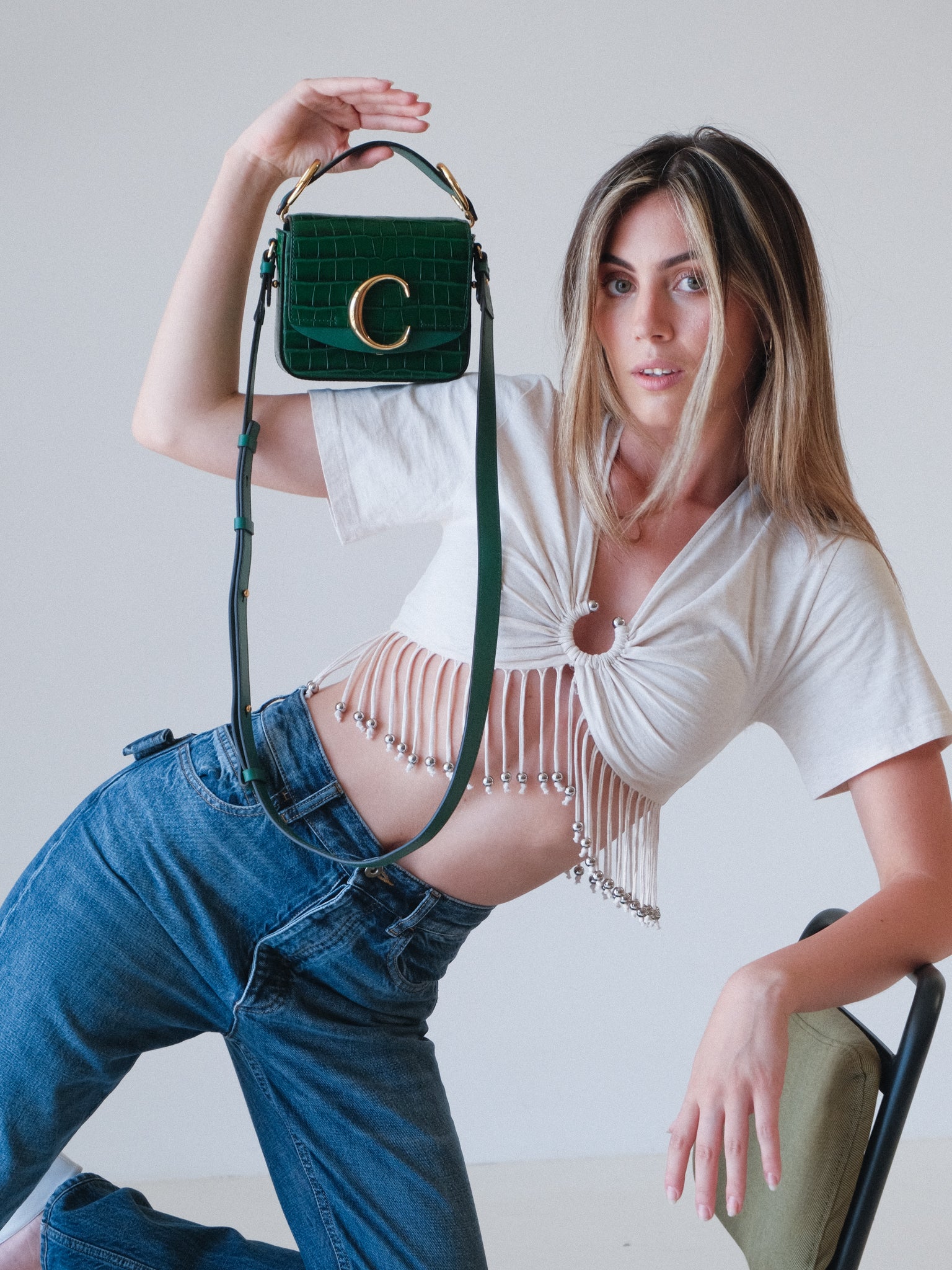'Mini C' Croc-Embossed Leather Crossbody Bag