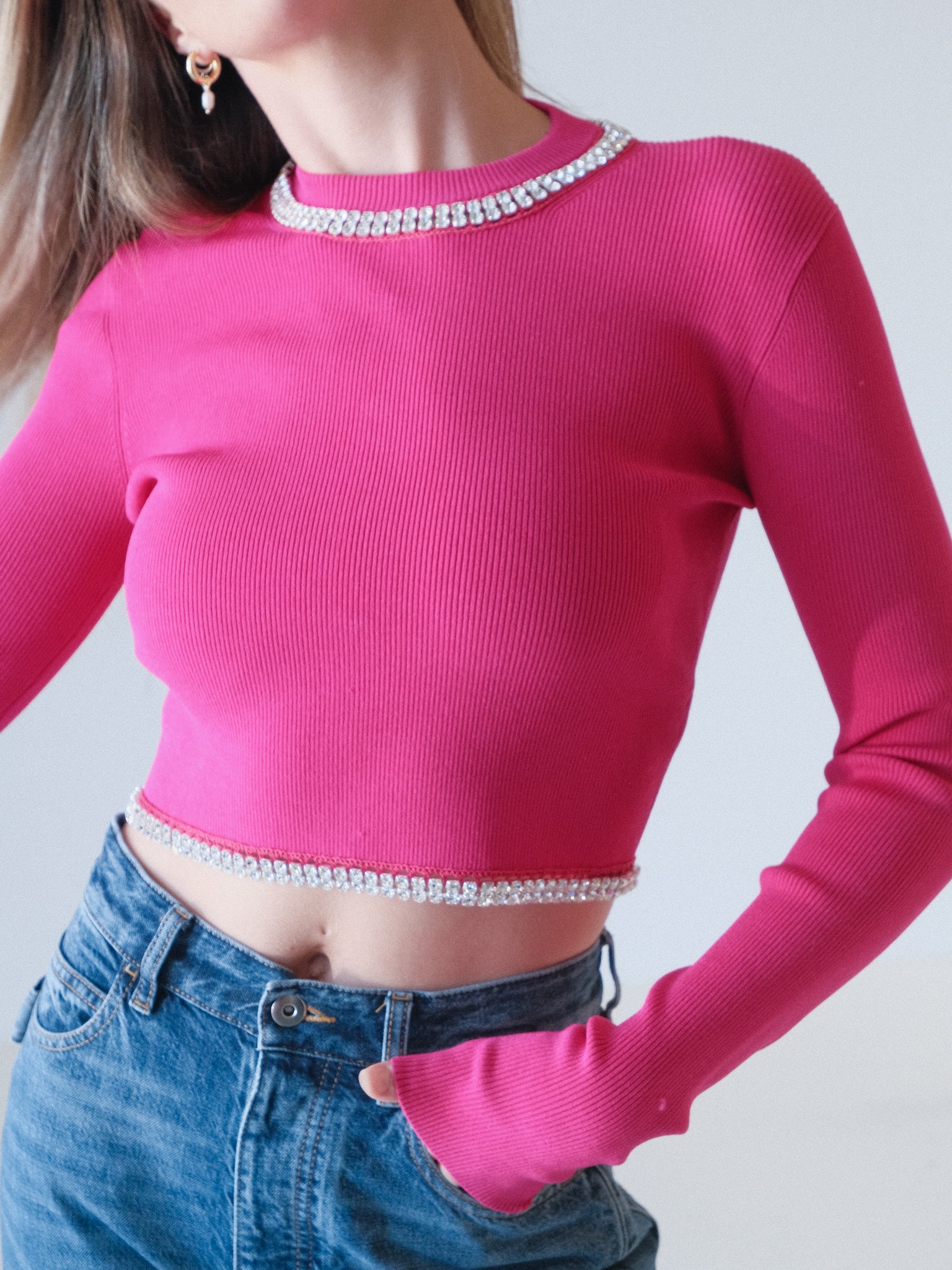 Crystal Rib Knit Top, Size S