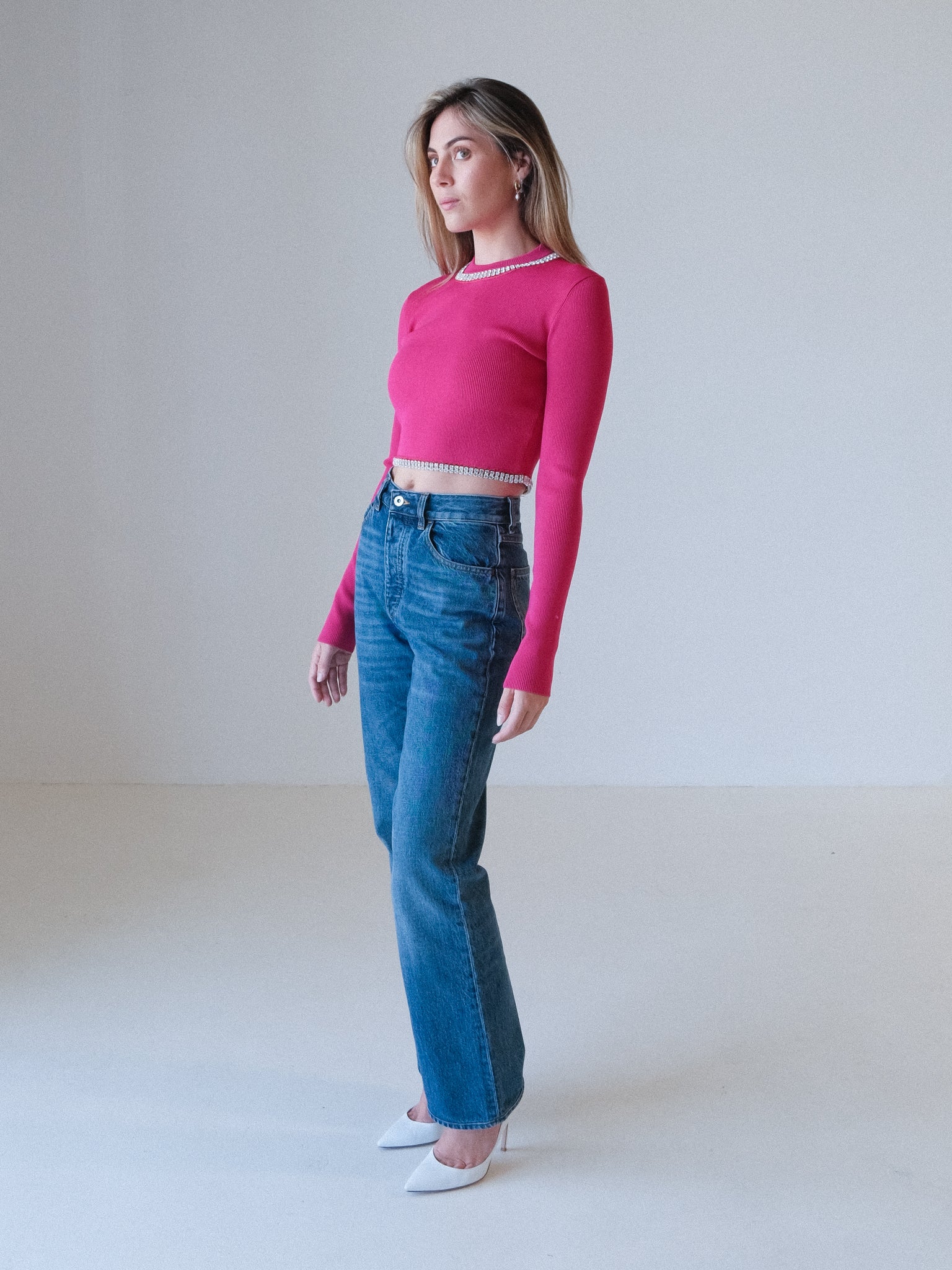 Crystal Rib Knit Top, Size S