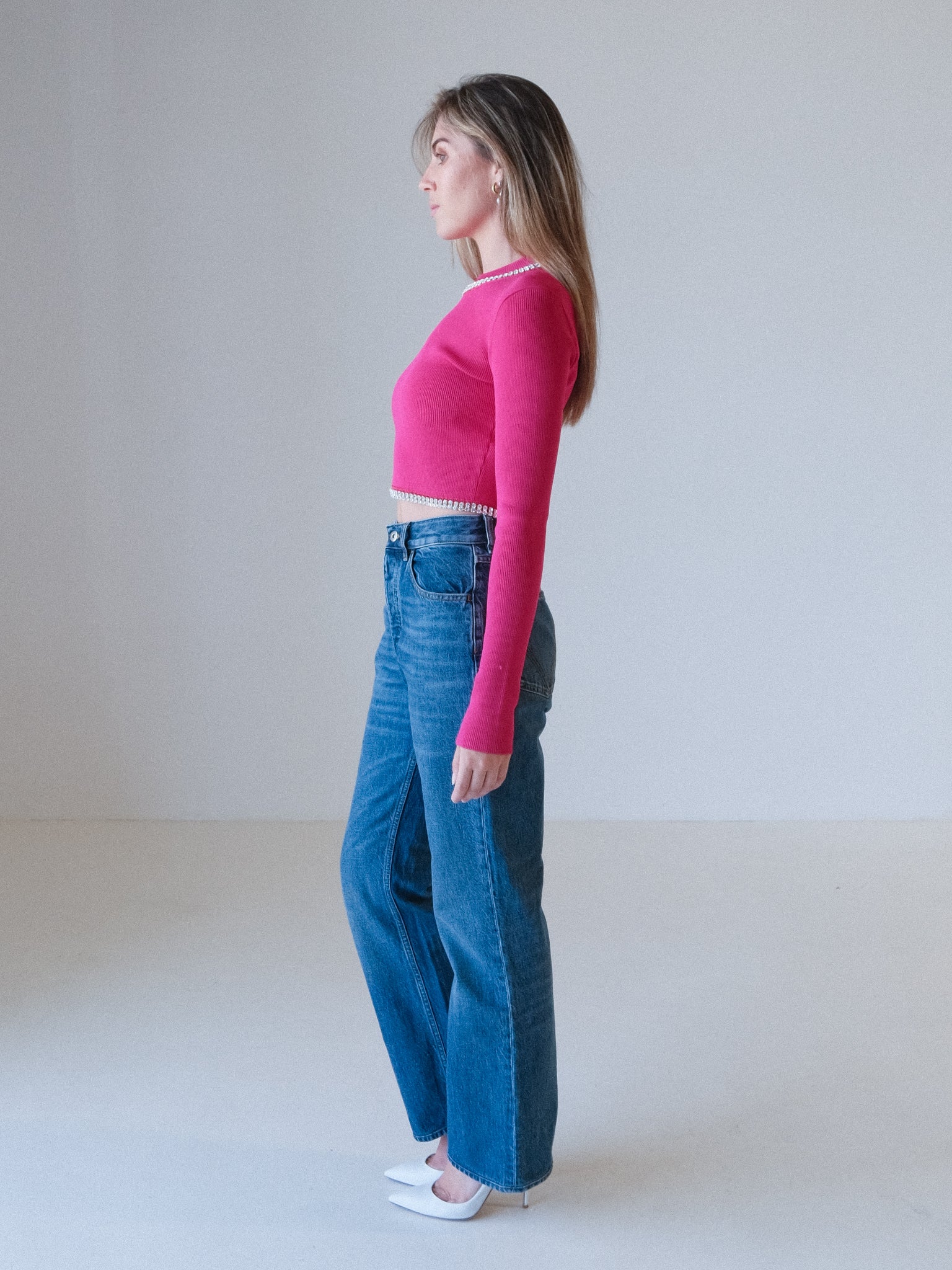 Crystal Rib Knit Top, Size S