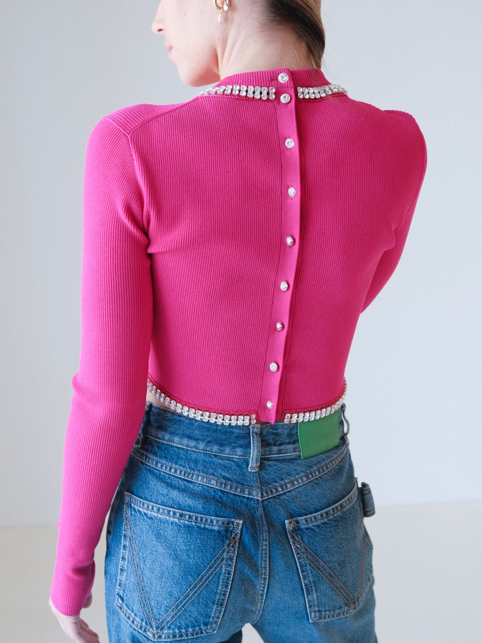 Crystal Rib Knit Top, Size S