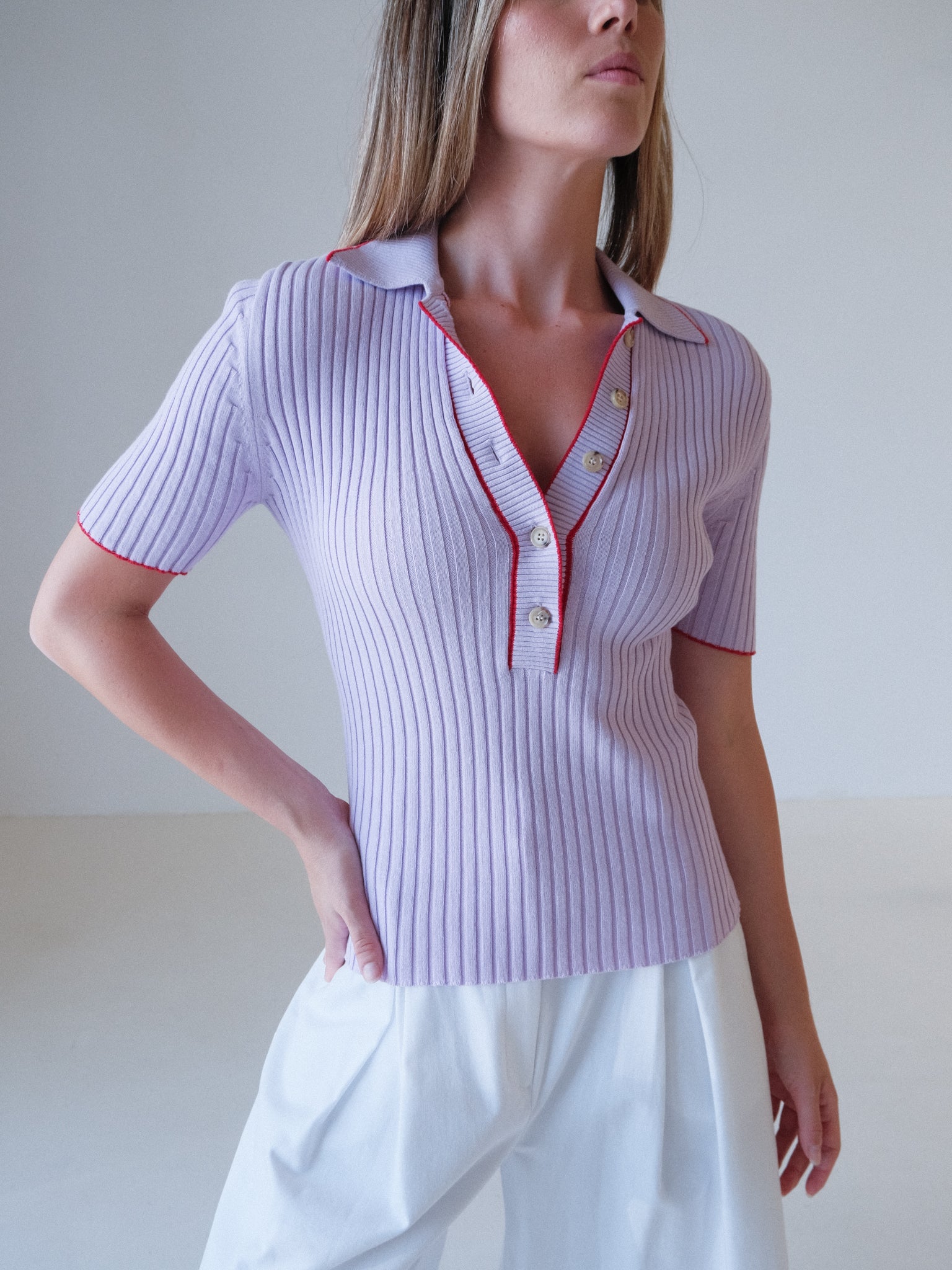 'Eden' Rib Knit Polo Top, Size AU 8