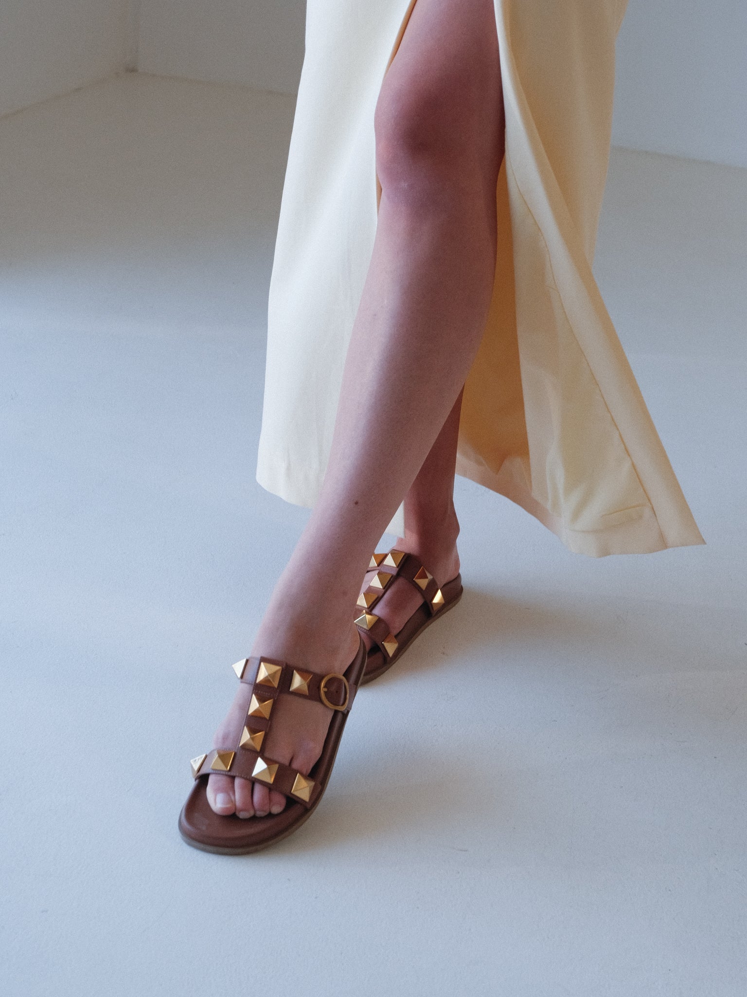 'Roman Stud' Calfskin Slide Sandals, Size 38
