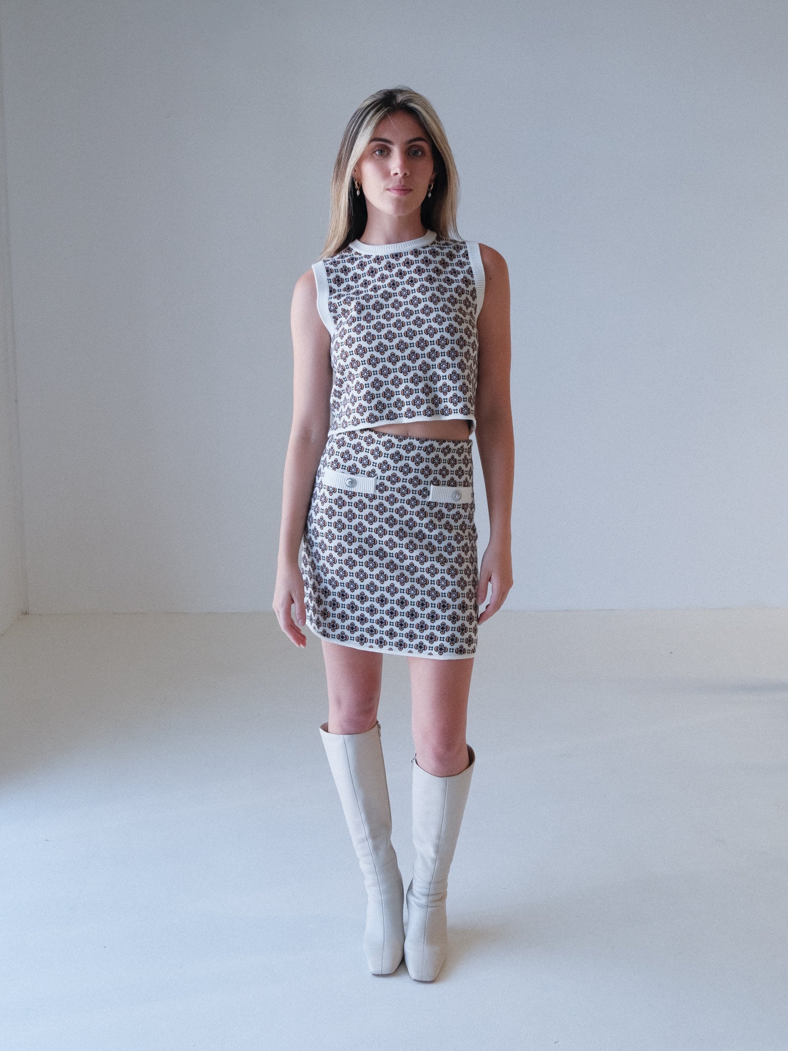Contrasting Jacquard Sleeveless Knit Jumper, Size 1 | AU 8