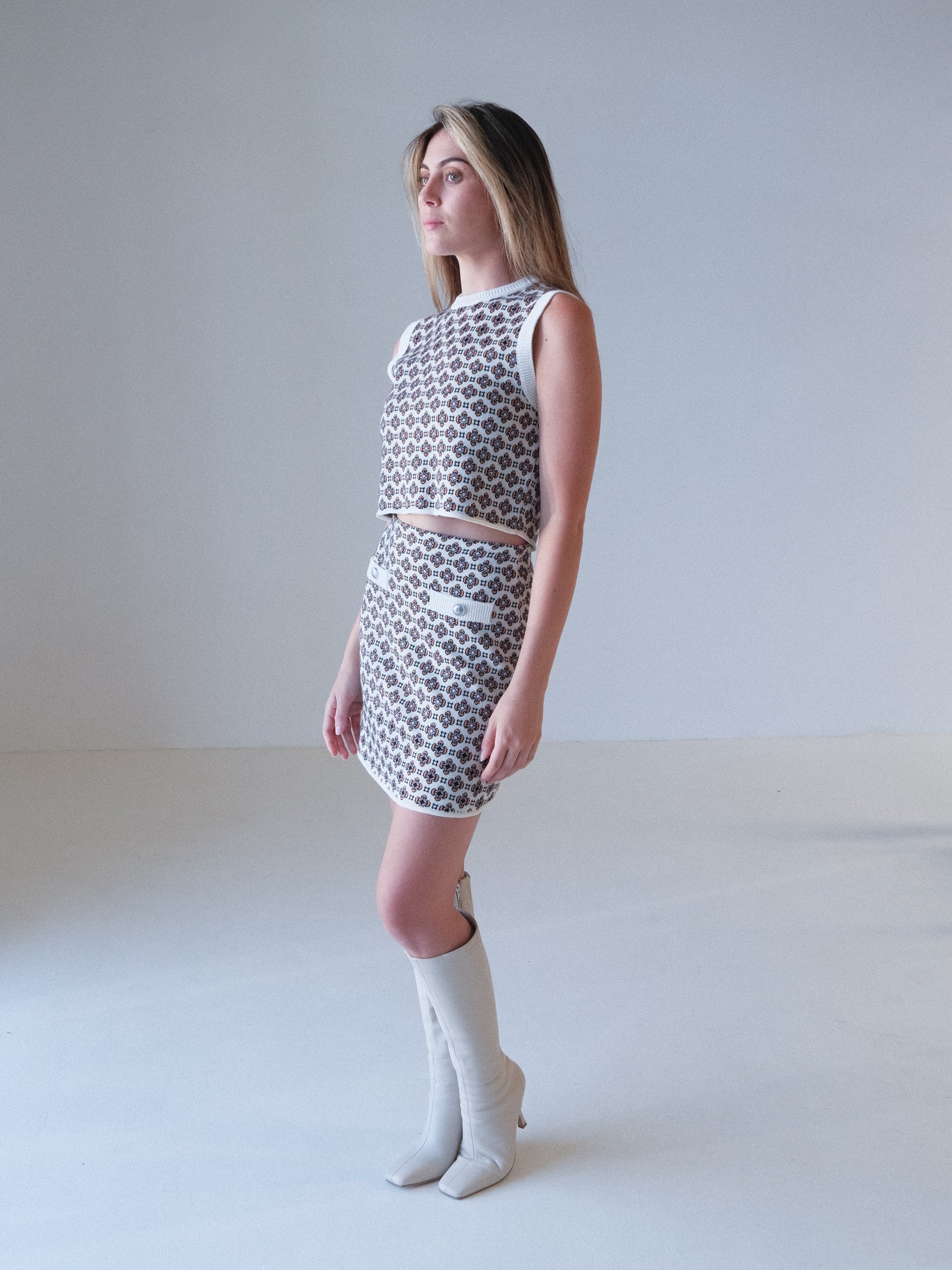 Contrasting Jacquard Sleeveless Knit Jumper, Size 1 | AU 8