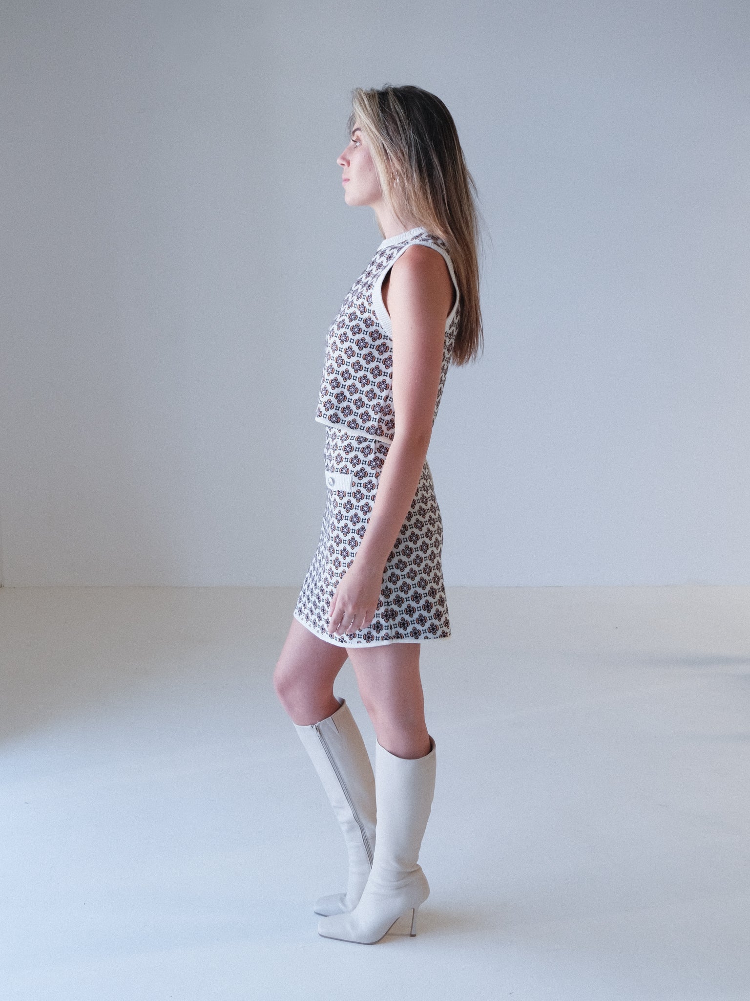 Contrasting Jacquard Sleeveless Knit Jumper, Size 1 | AU 8