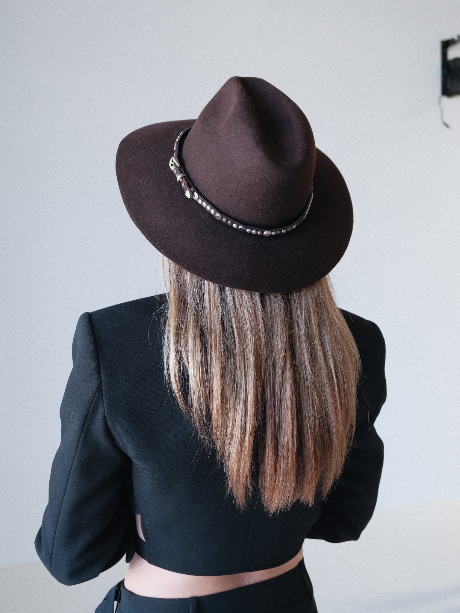 Studded Wool Fedora Hat, Size M