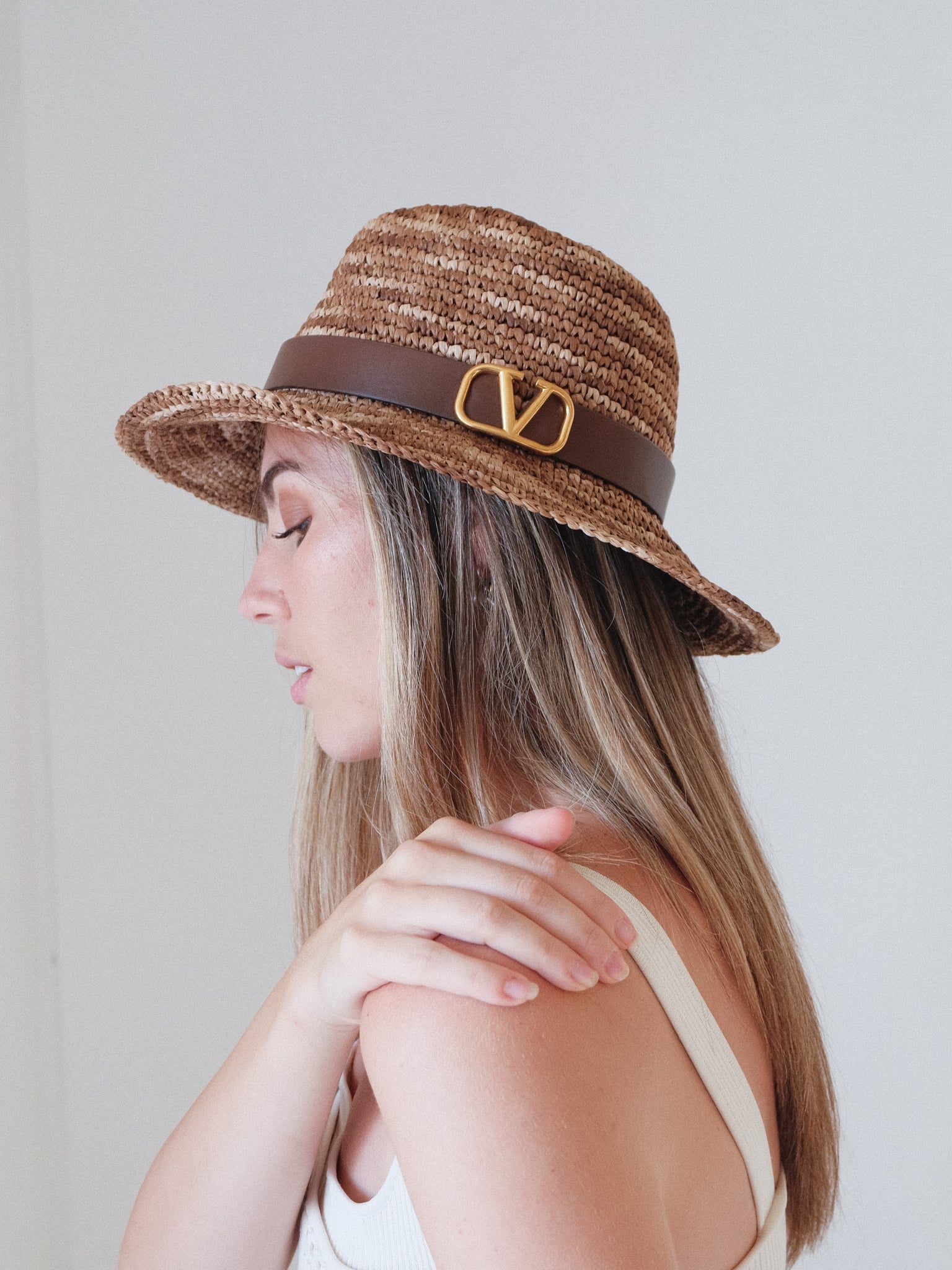 'VLogo' Straw Fedora Hat, Size L