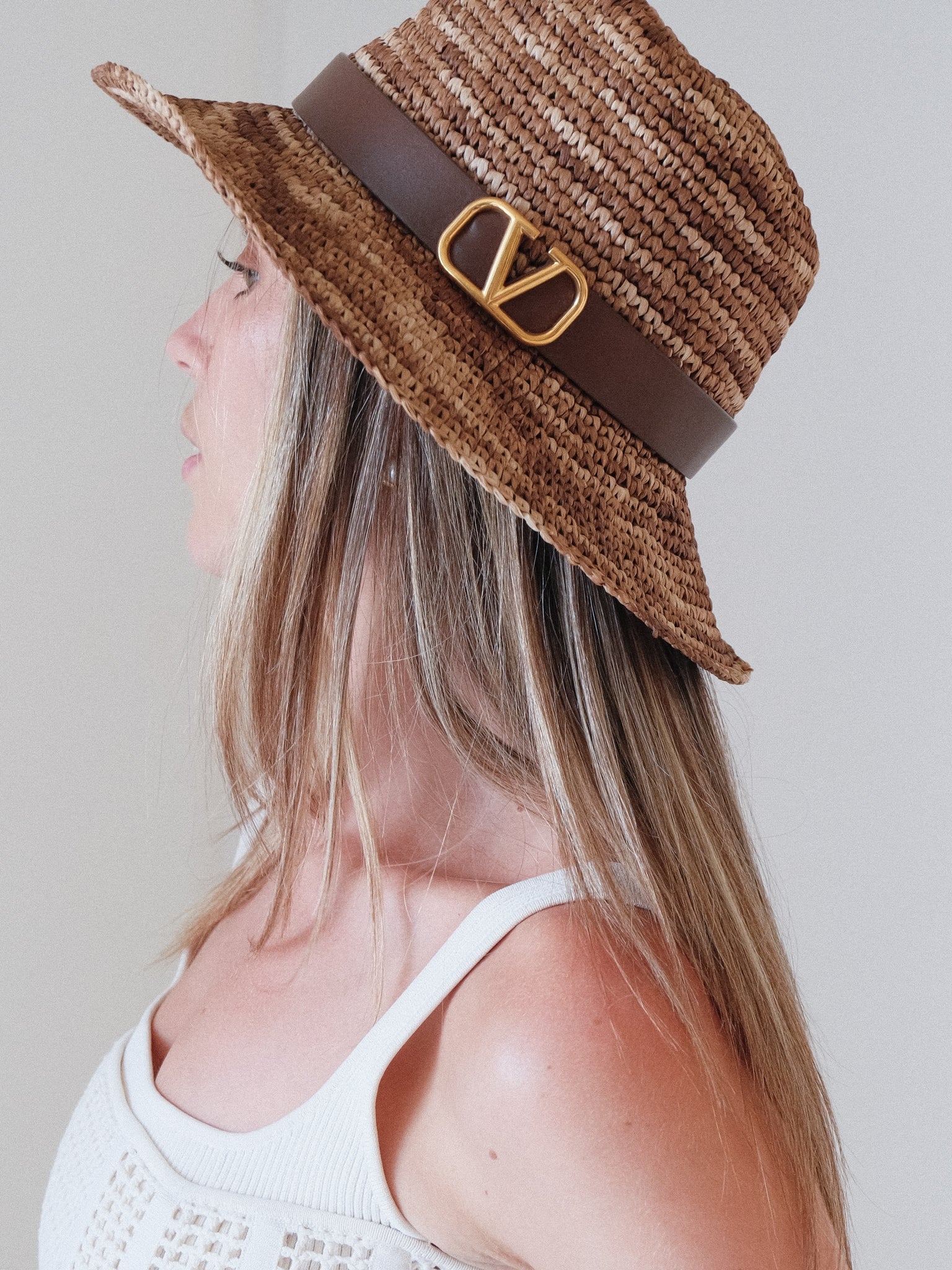 'VLogo' Straw Fedora Hat, Size L
