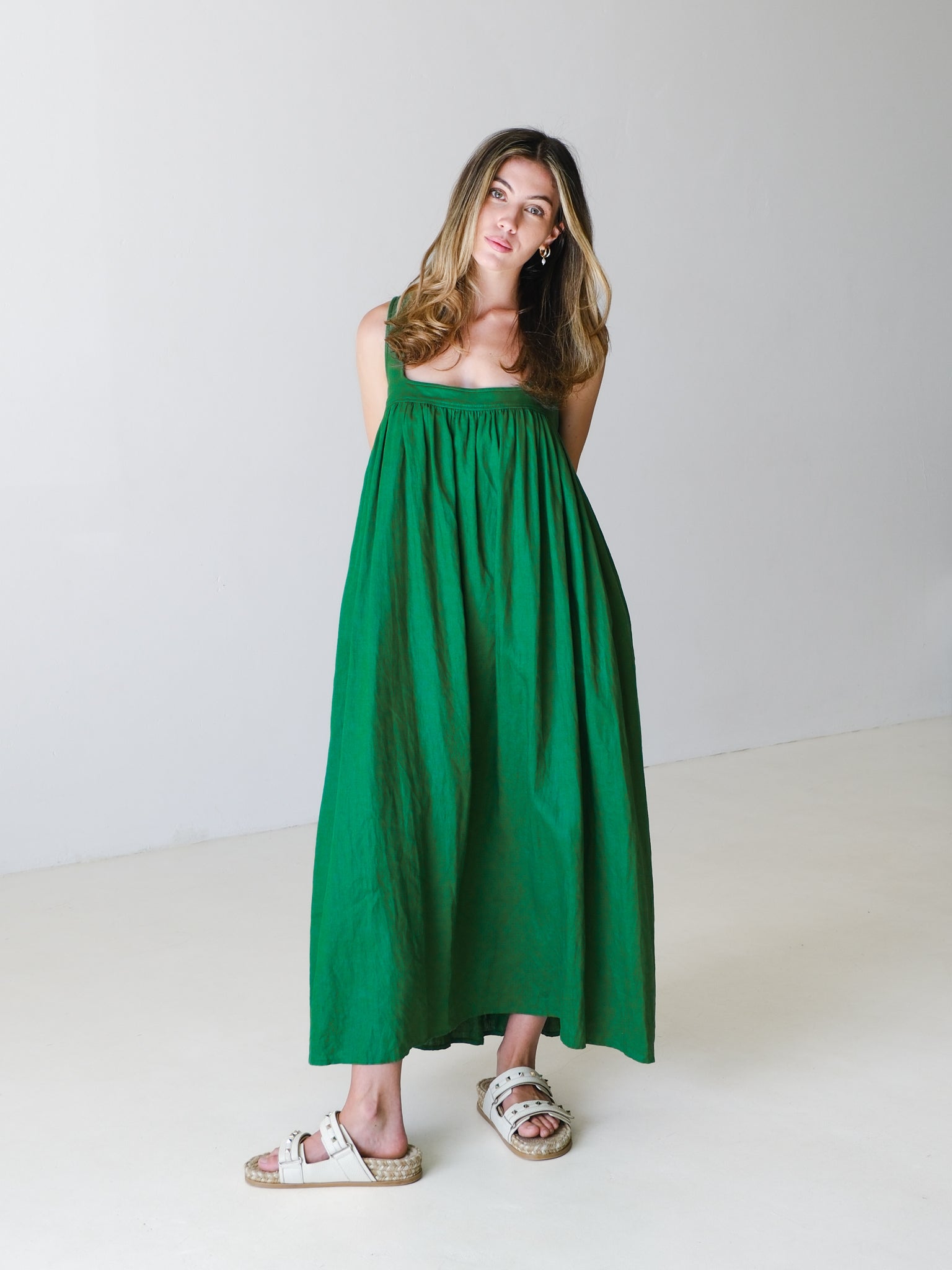 Linen Maxi Sun Dress, Size AU 12