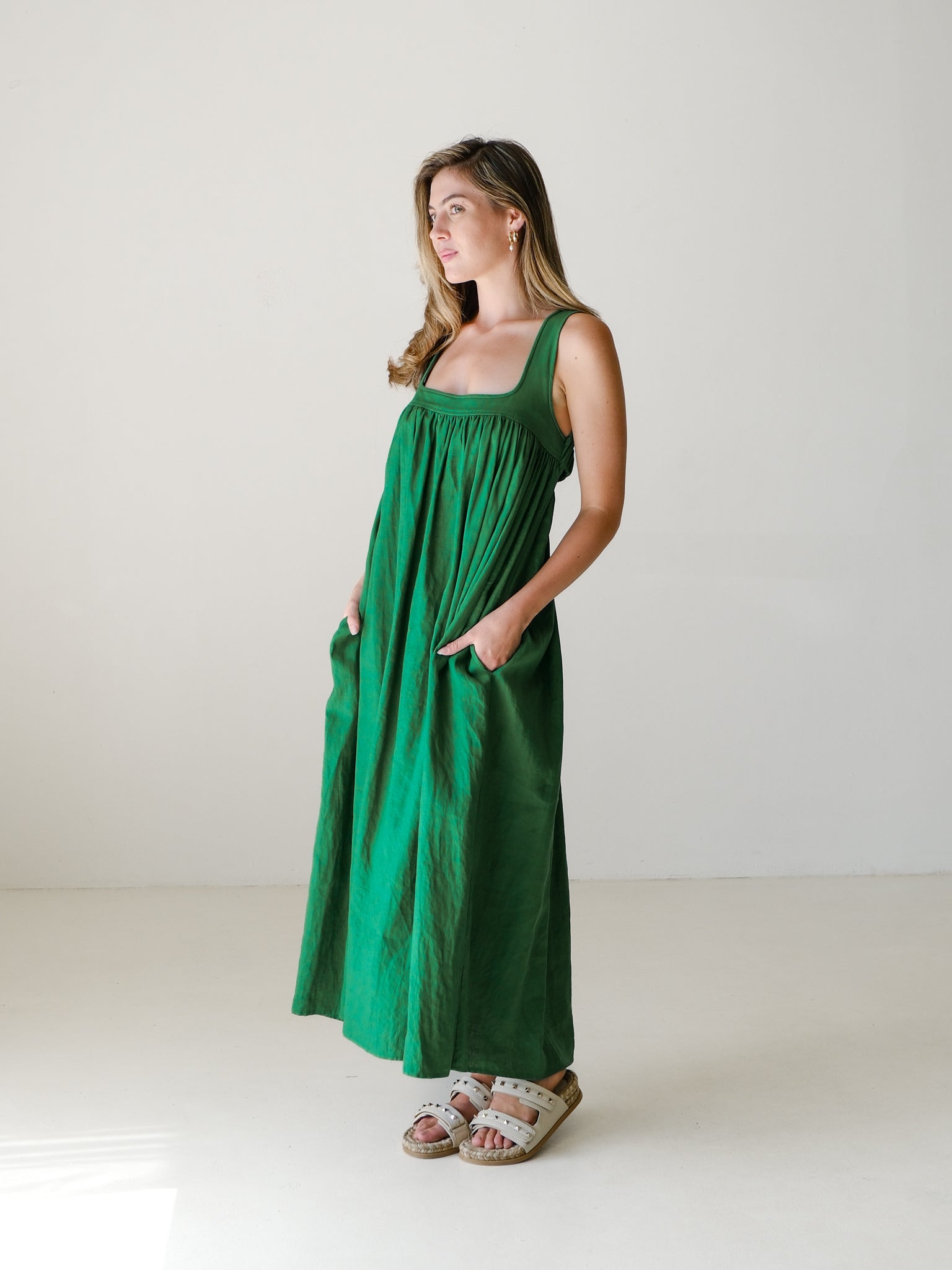 Linen Maxi Sun Dress, Size AU 12