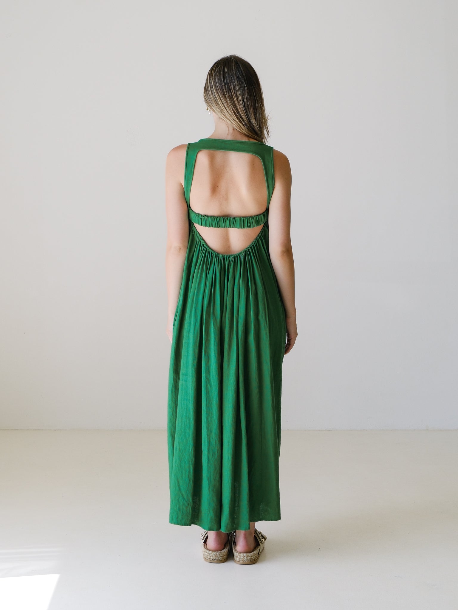 Linen Maxi Sun Dress, Size AU 12