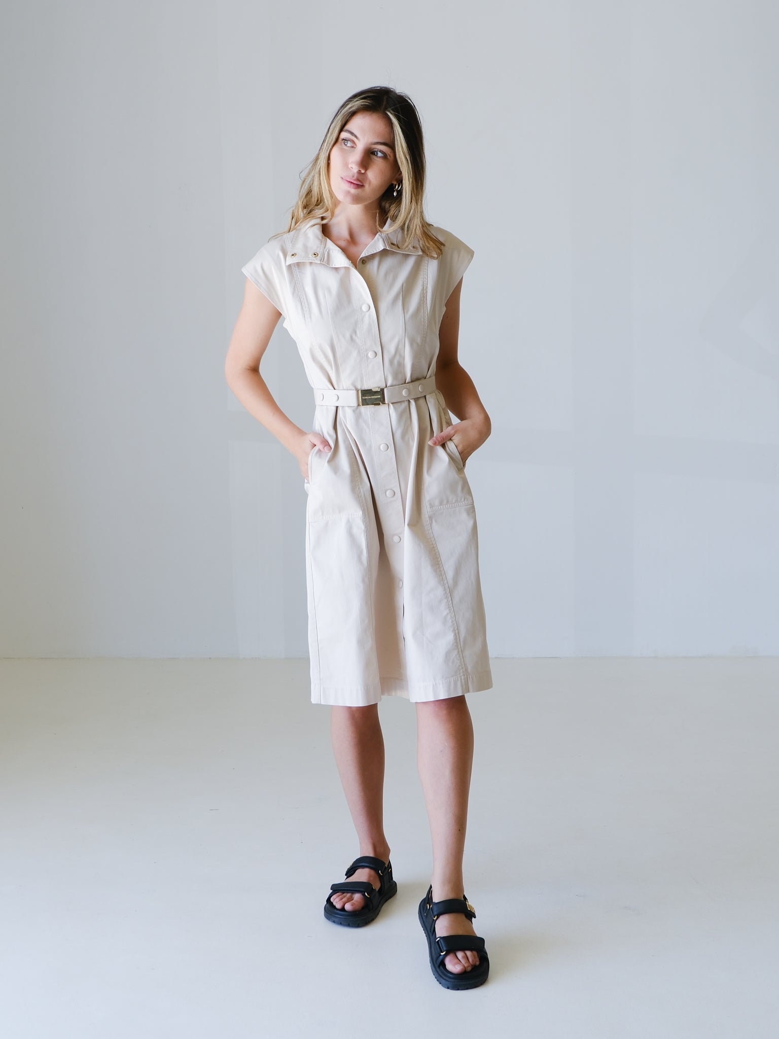 Cotton Belted Midi Dress, Size AU 8