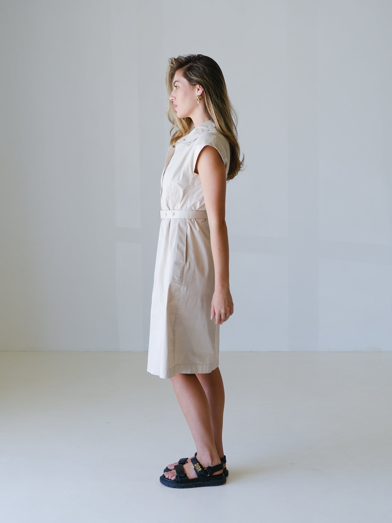 Cotton Belted Midi Dress, Size AU 8