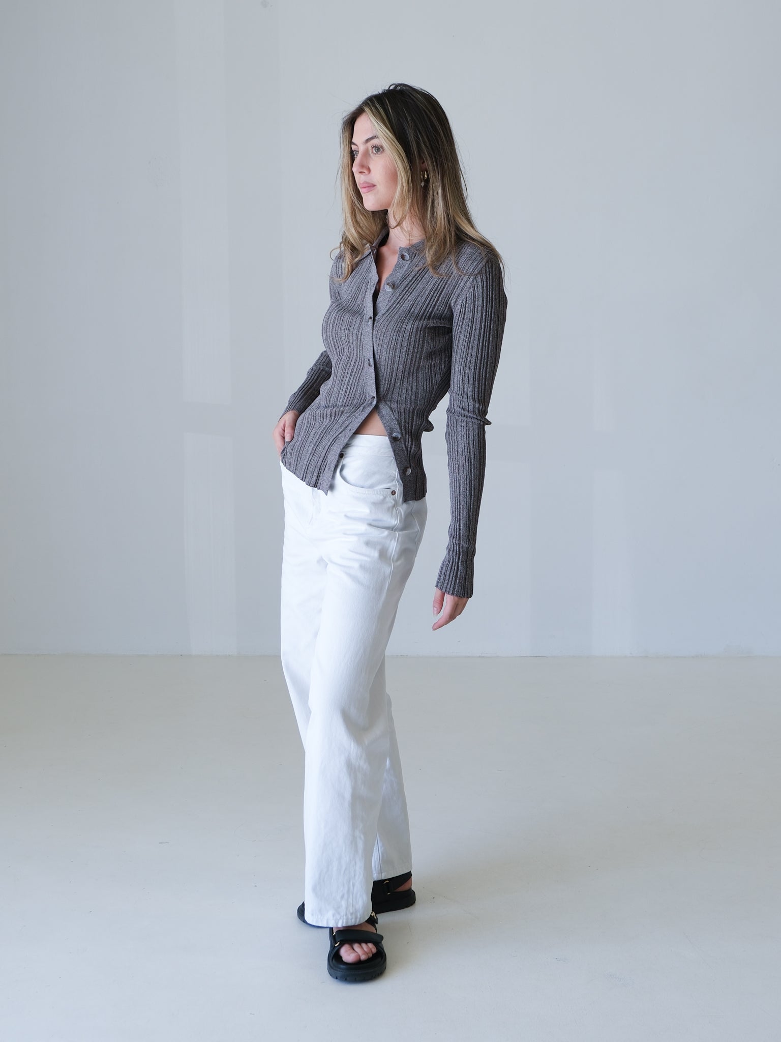 'Impasto' Asymmetric Ribbed Knit Polo Top, Size 0 | AU 6