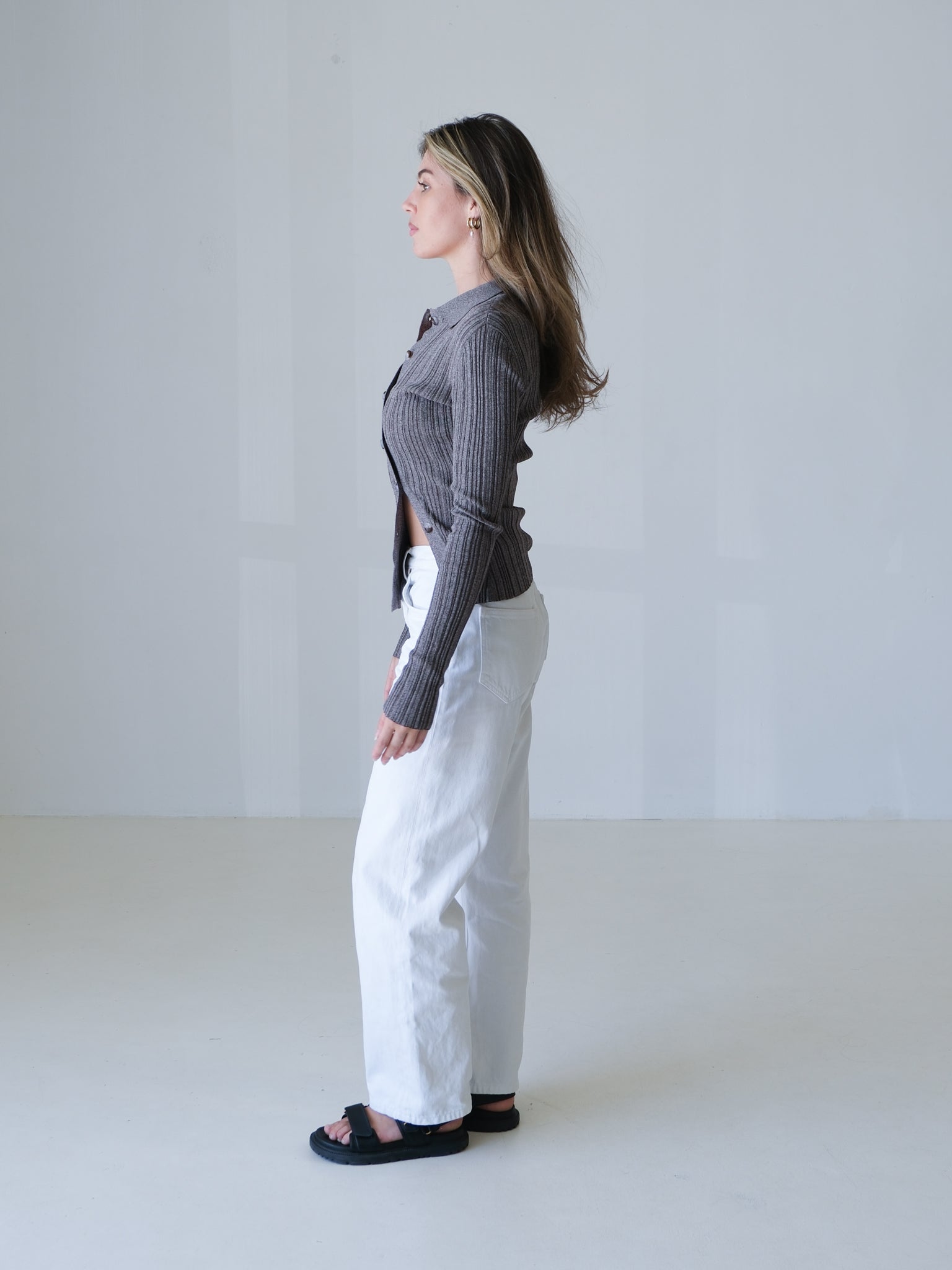 'Impasto' Asymmetric Ribbed Knit Polo Top, Size 0 | AU 6