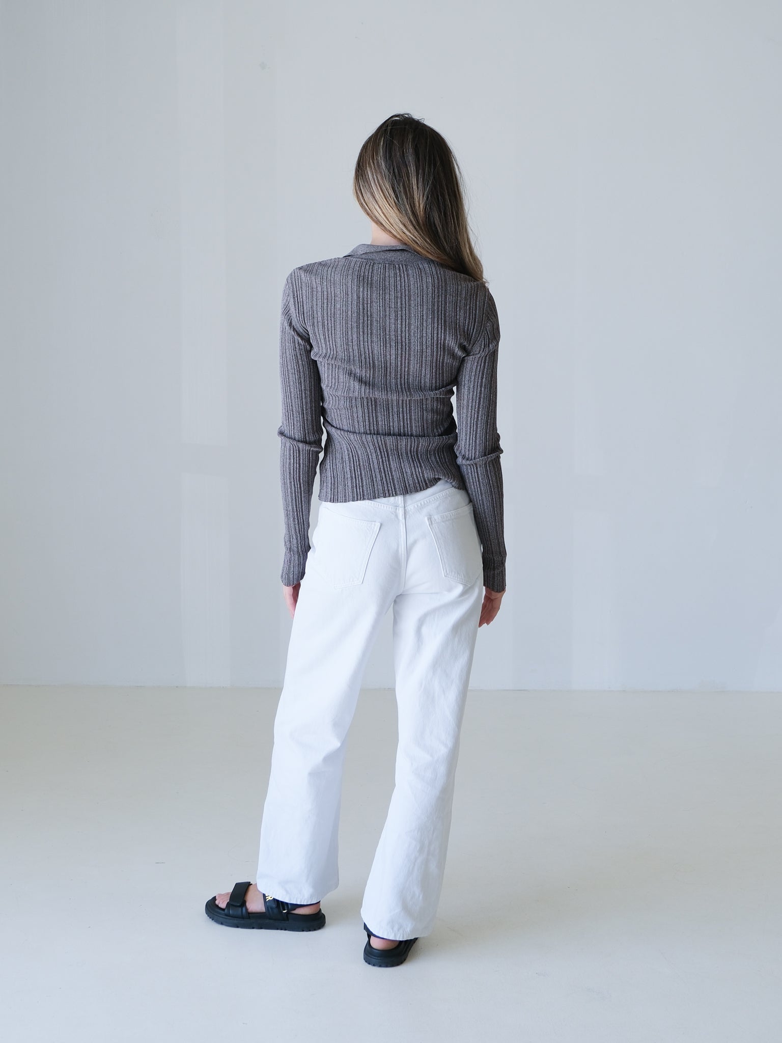 'Impasto' Asymmetric Ribbed Knit Polo Top, Size 0 | AU 6