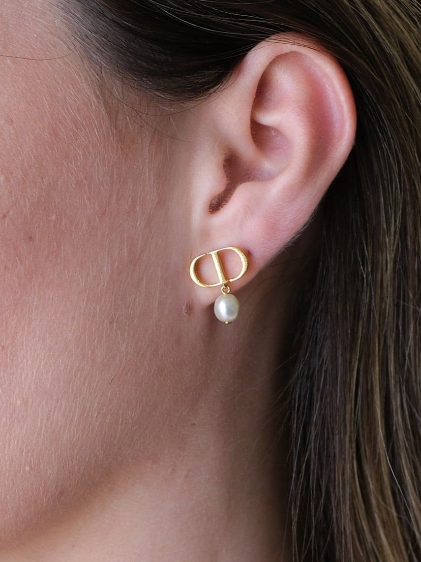 'Petit CD' Gold and Pearl Earrings