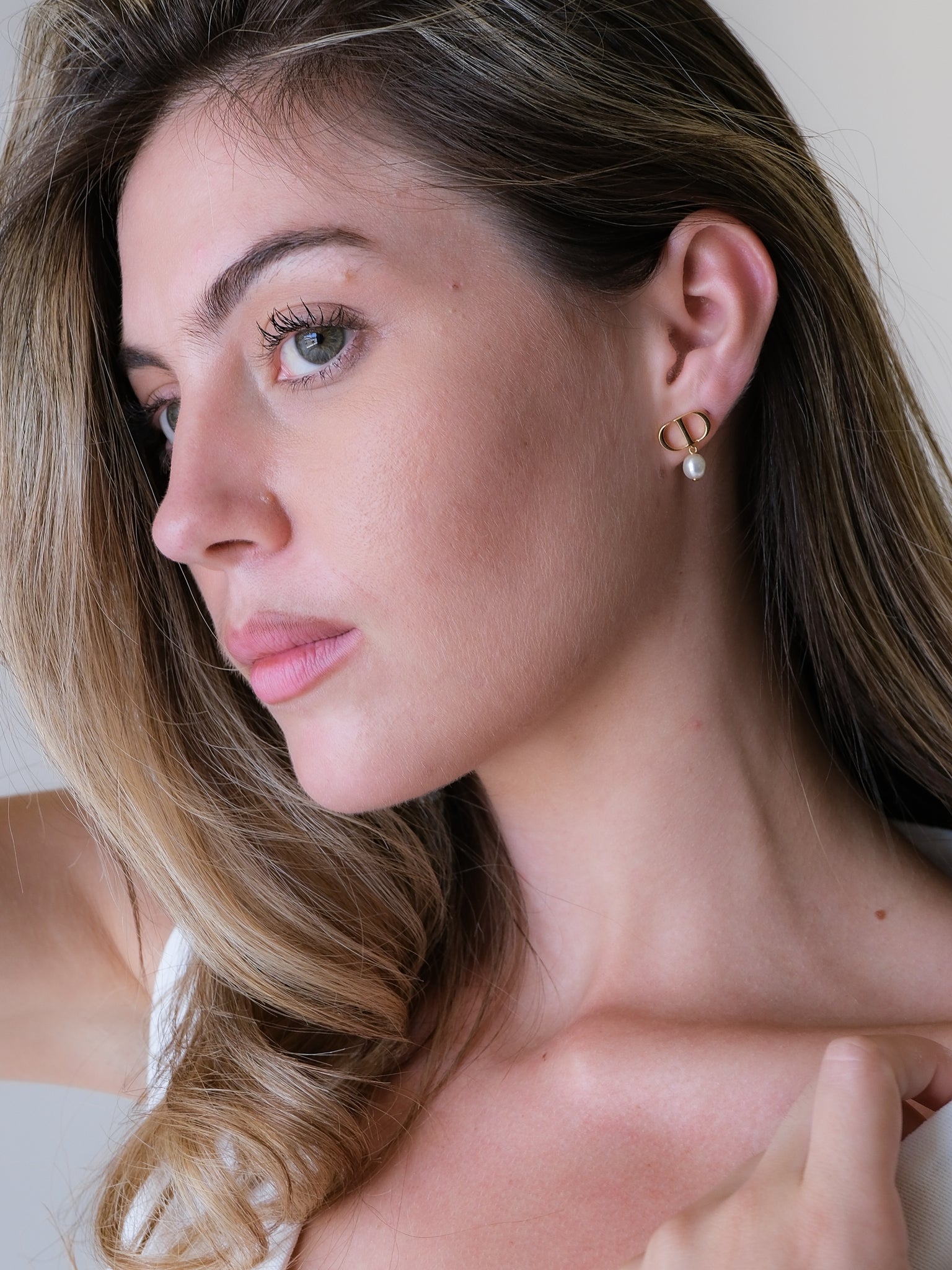 'Petit CD' Gold and Pearl Earrings