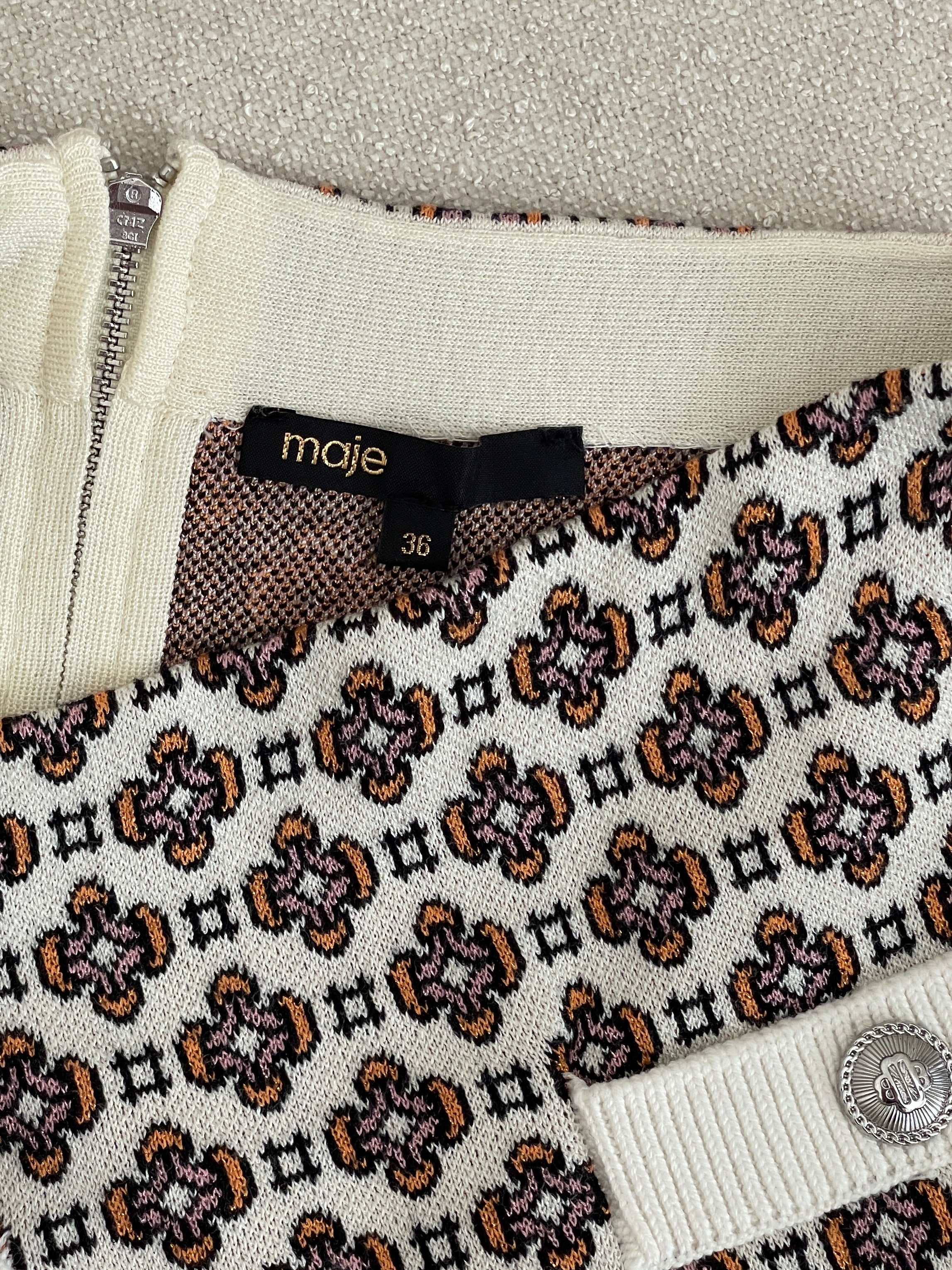 Contrasting Jacquard Knit Mini Skirt, Size FR 36 | AU 8