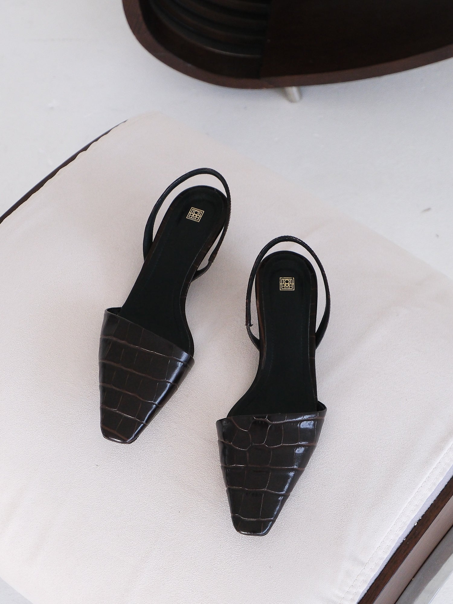 Croc-Embossed Leather Slingback Mules, Size 36