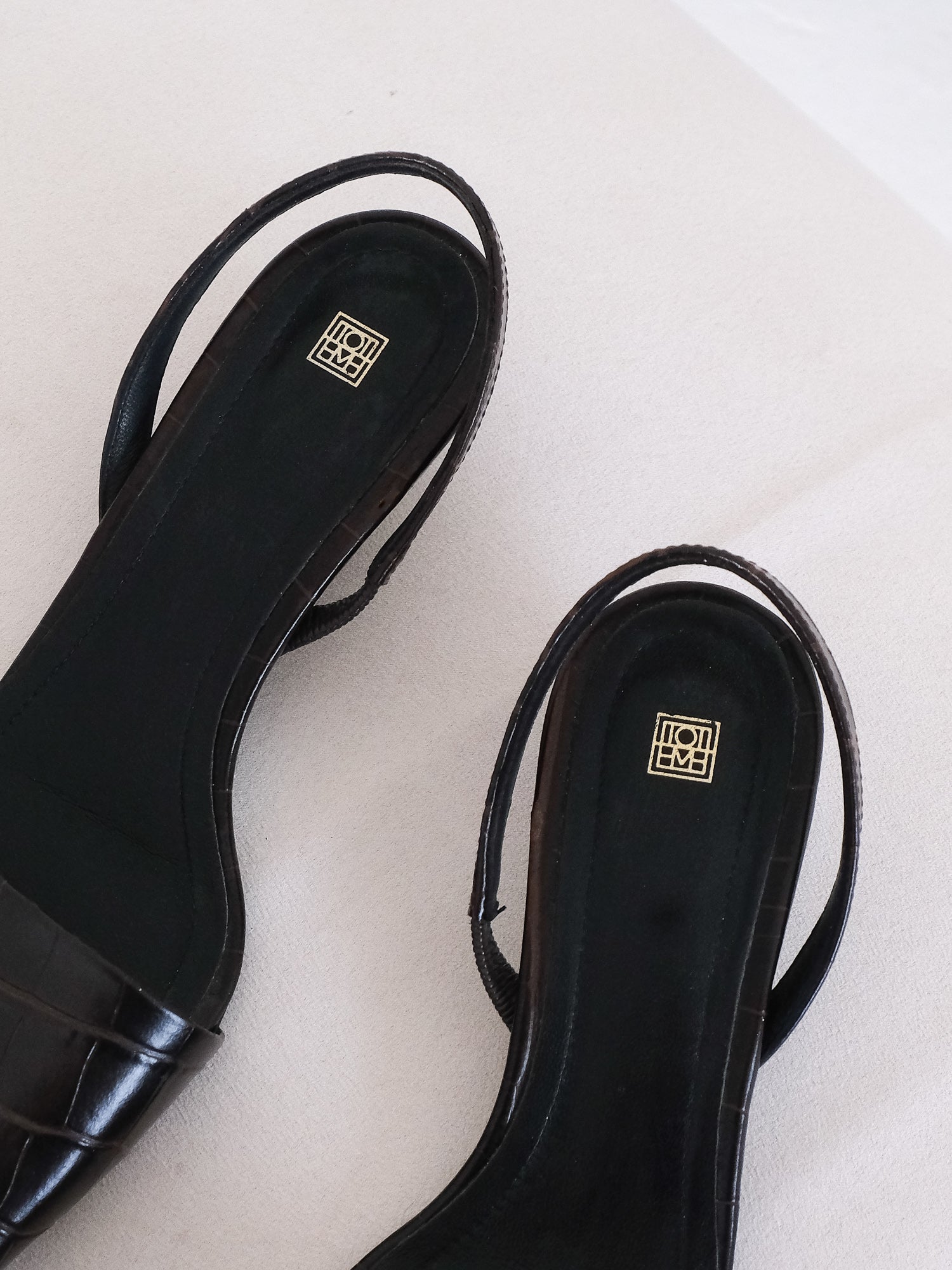 Croc-Embossed Leather Slingback Mules, Size 36
