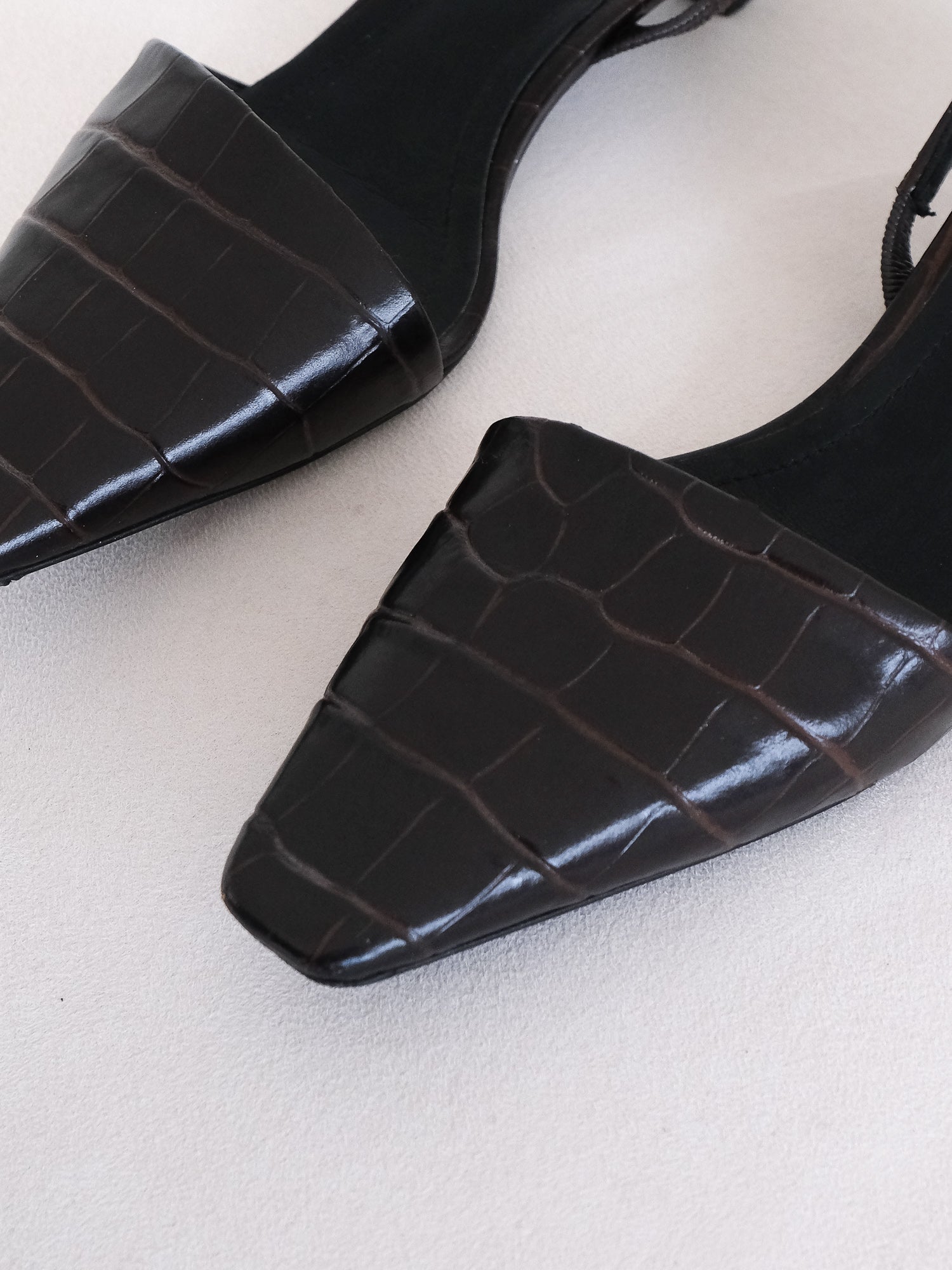 Croc-Embossed Leather Slingback Mules, Size 36