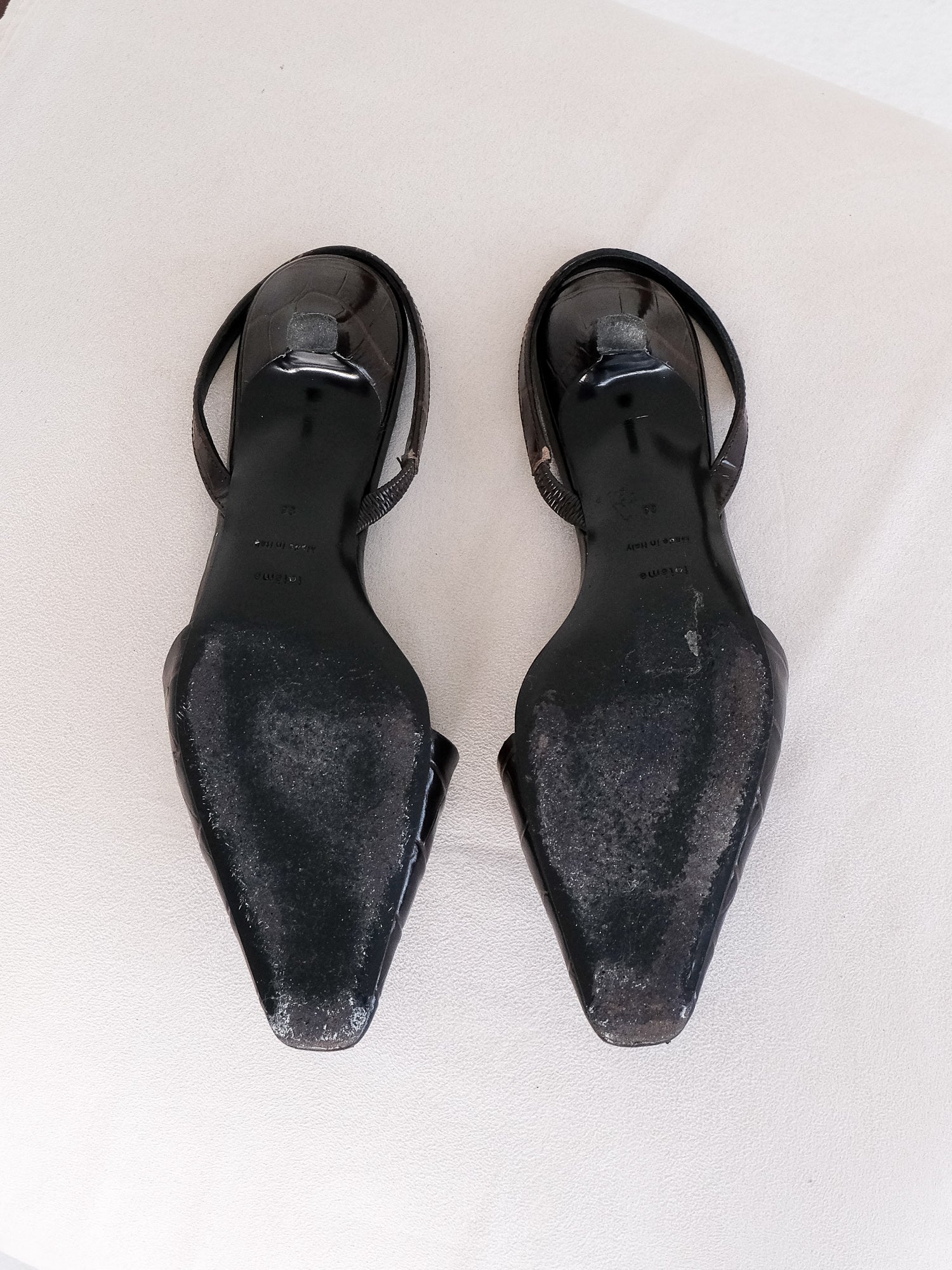 Croc-Embossed Leather Slingback Mules, Size 36
