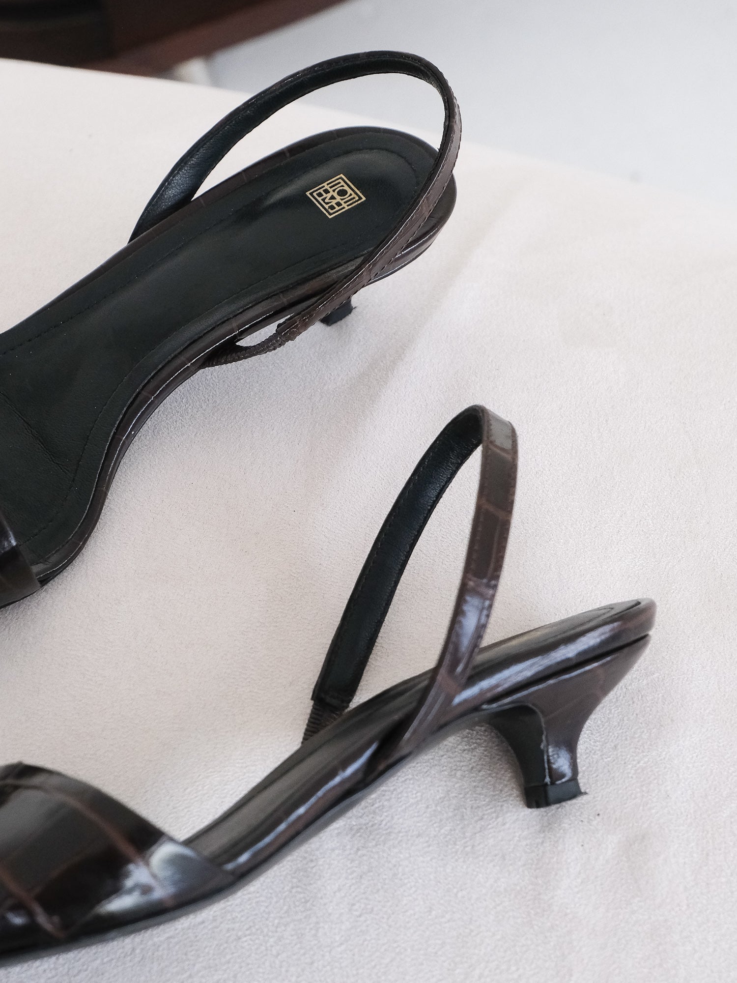 Croc-Embossed Leather Slingback Mules, Size 36
