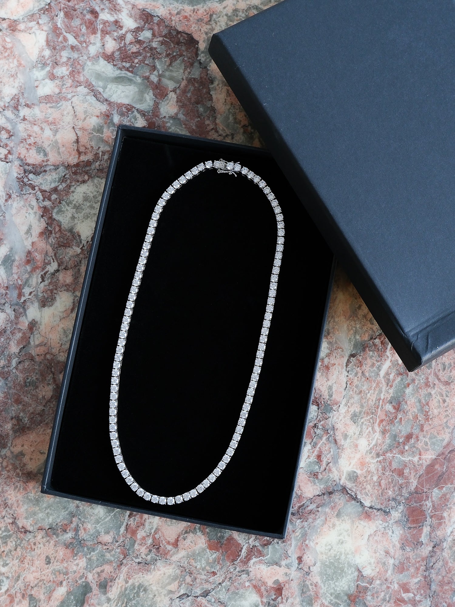 'Kate' Round Cut 3.75mm Lab White Sapphire Riviére Tennis Necklace
