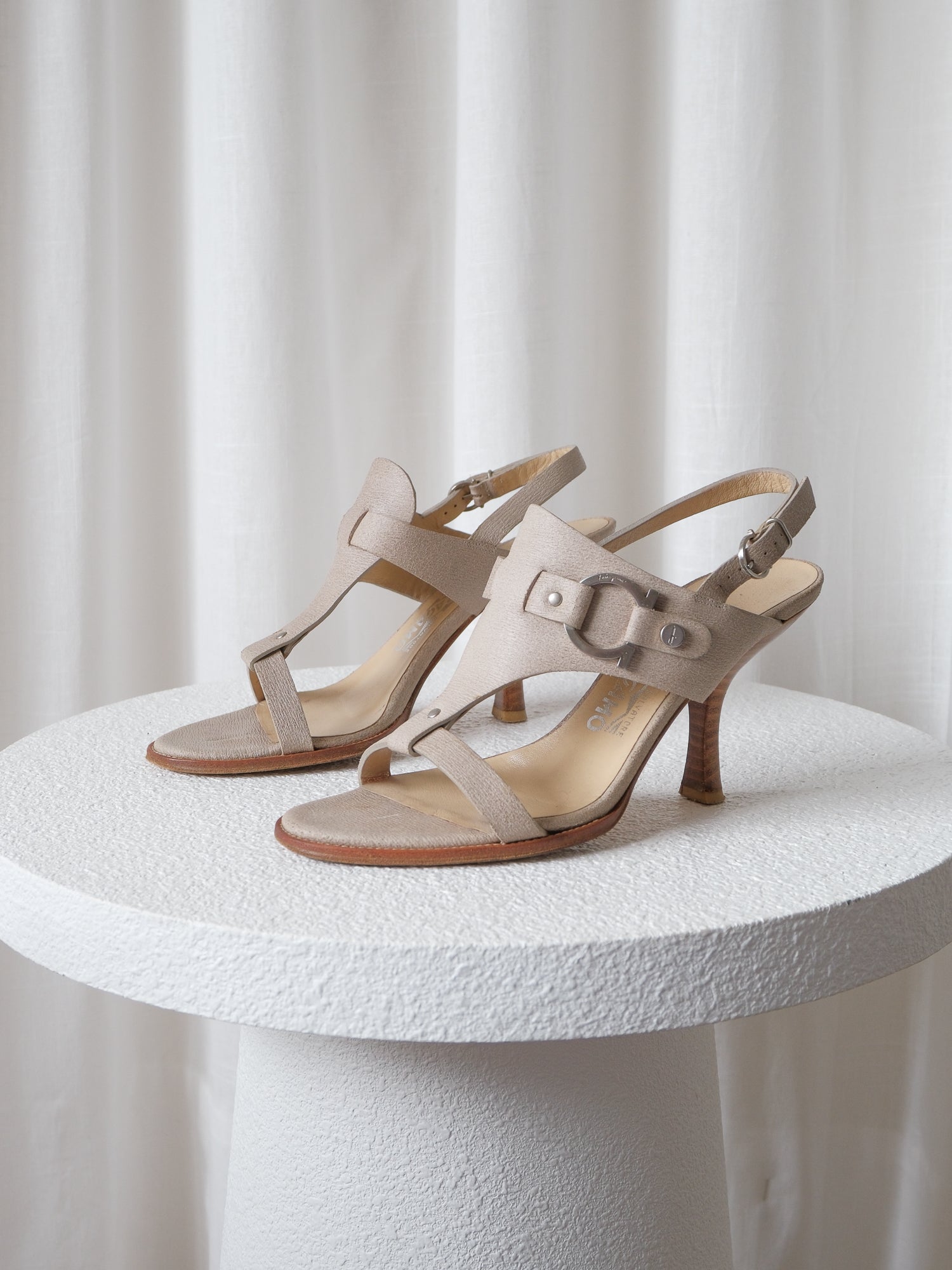 Gancini T-Strap Slingback Sandals, Size 36C