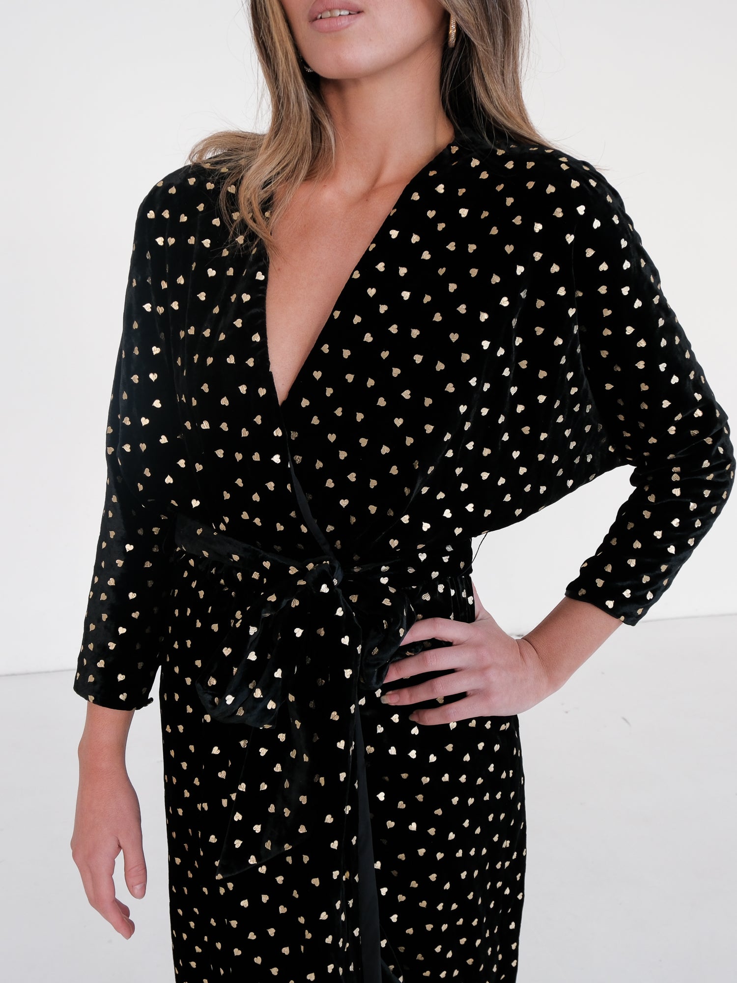 Foiled Heart Velvet Midi Dress, Size AU 8