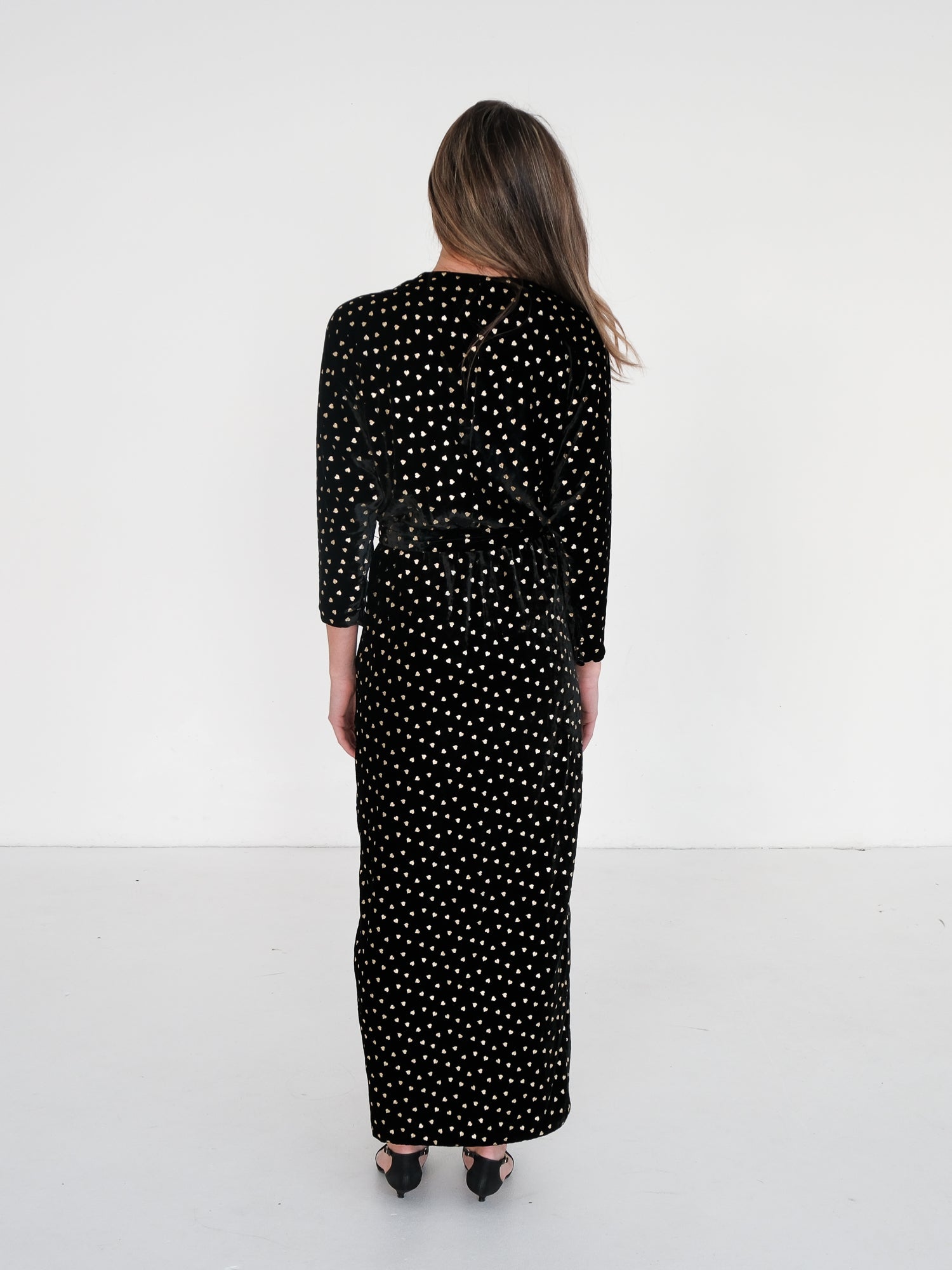 Foiled Heart Velvet Midi Dress, Size AU 8