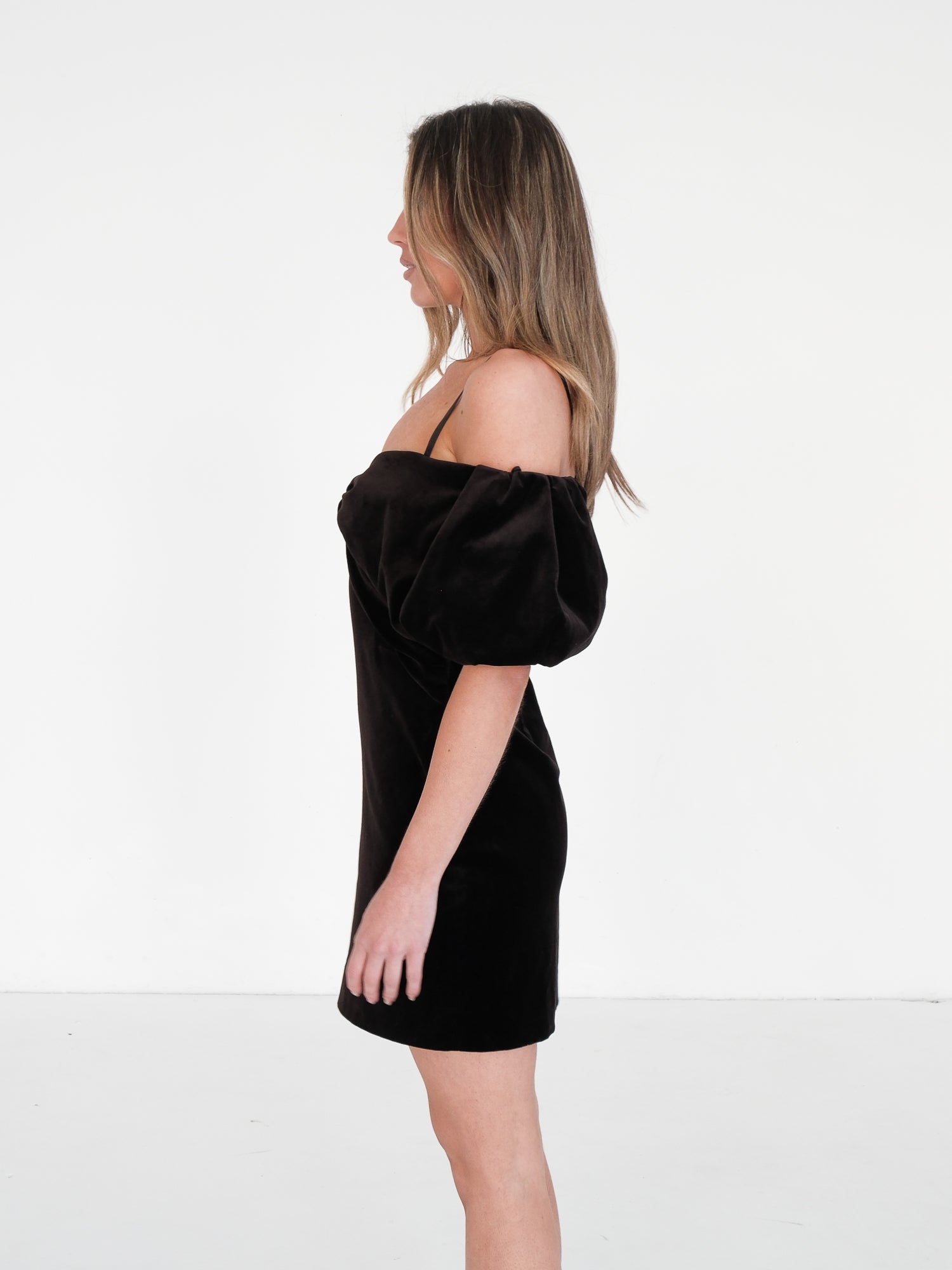 Off-Shoulder Velvet Mini Dress, Size AU 8