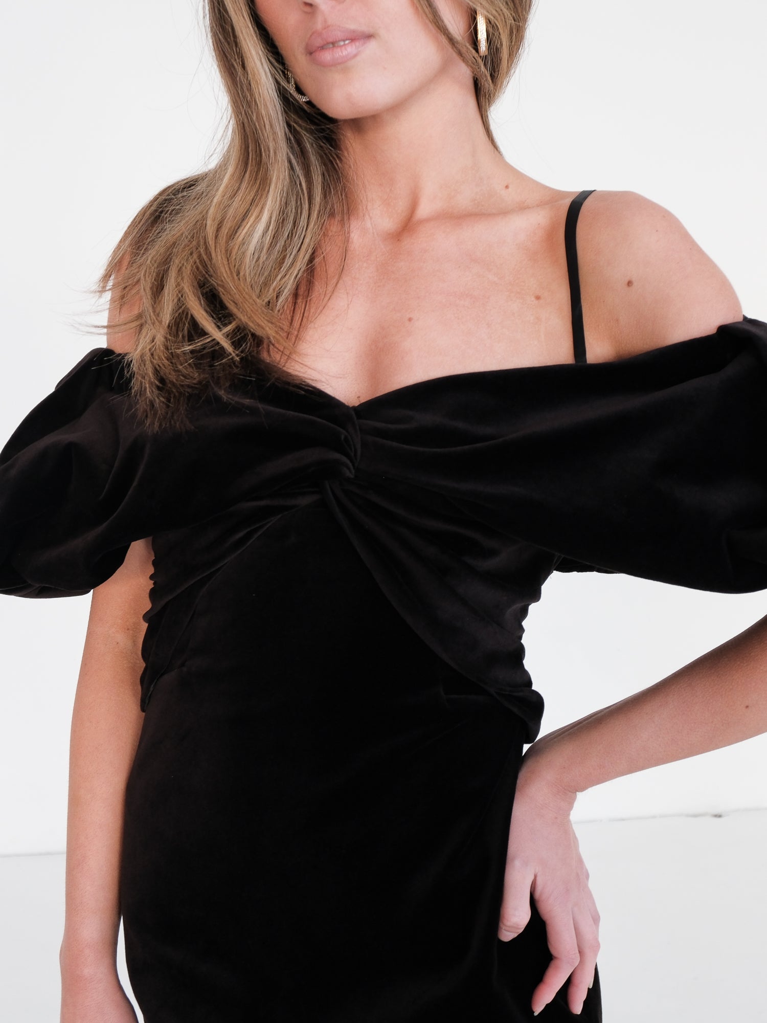 Off-Shoulder Velvet Mini Dress, Size AU 8
