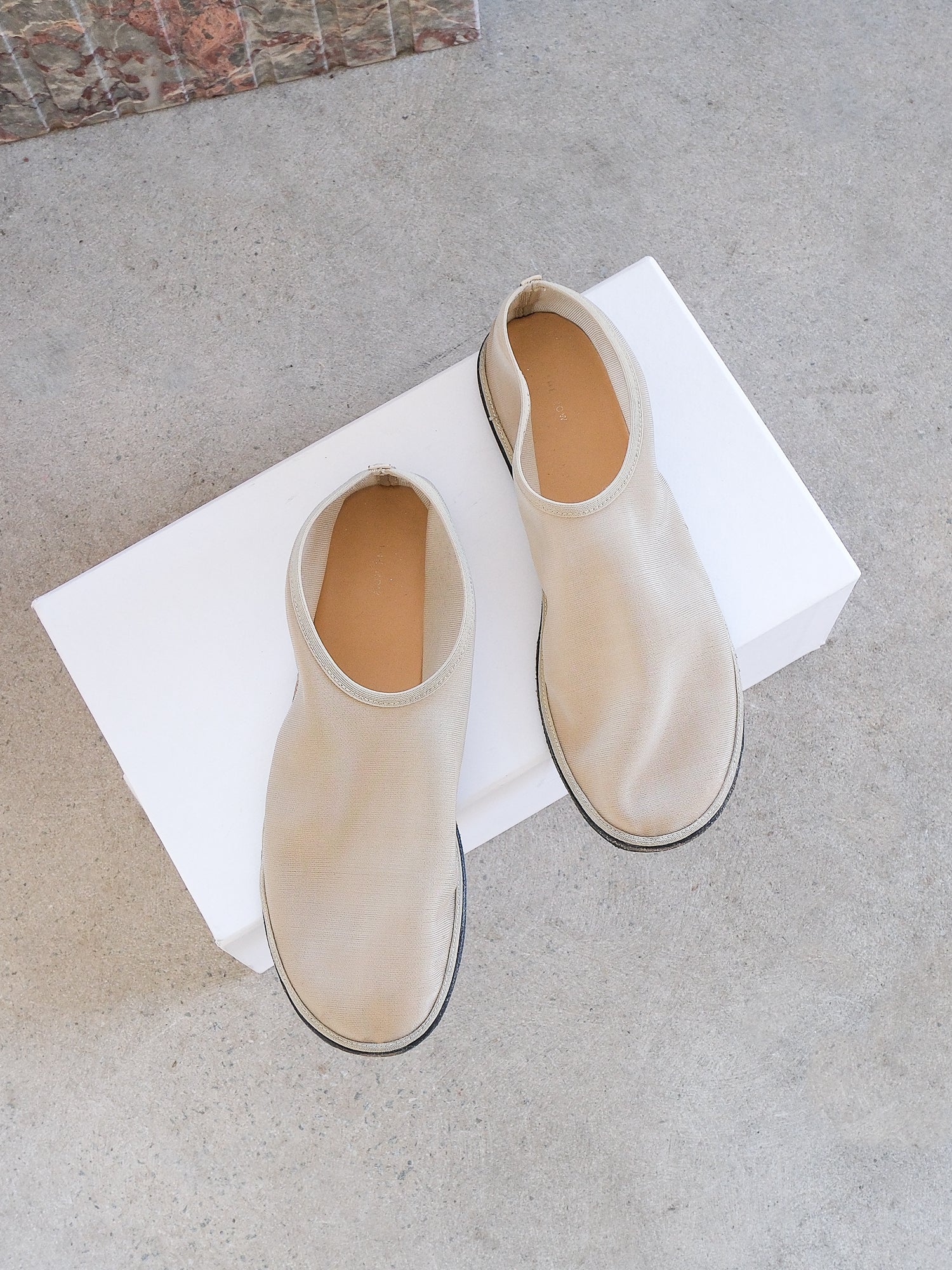 Pre-Loved The Row Sock Leather-Trimmed Nude Mesh Ballet Flats - 36.5