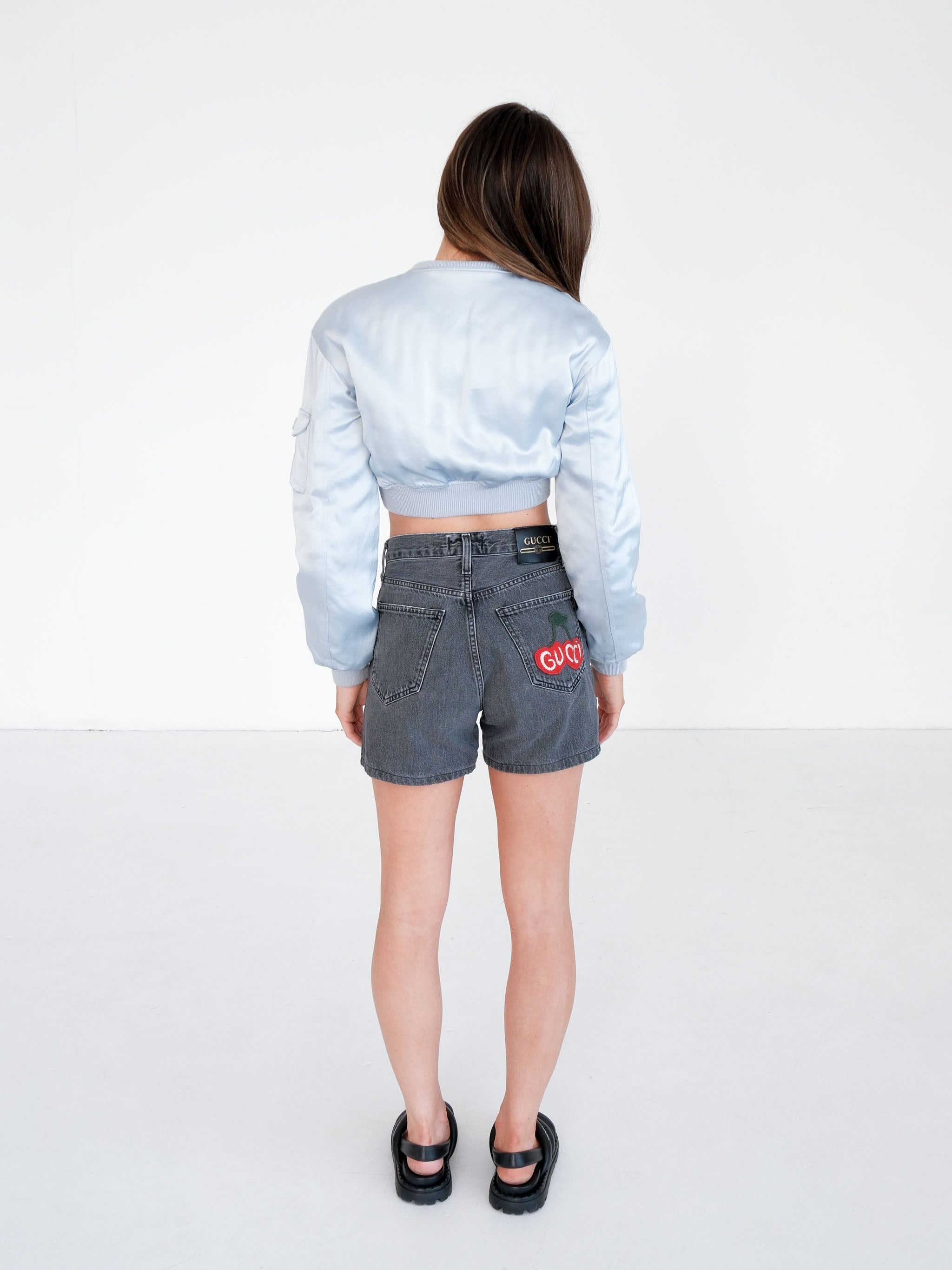 Cut-Out Cropped Bomber Jacket, Size AU 8