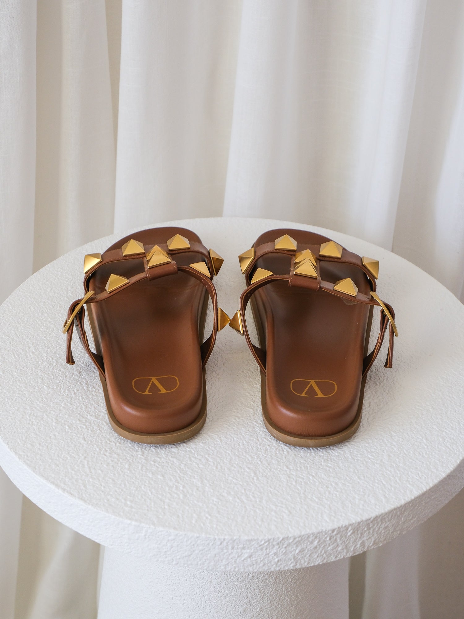 'Roman Stud' Calfskin Slide Sandals, Size 38