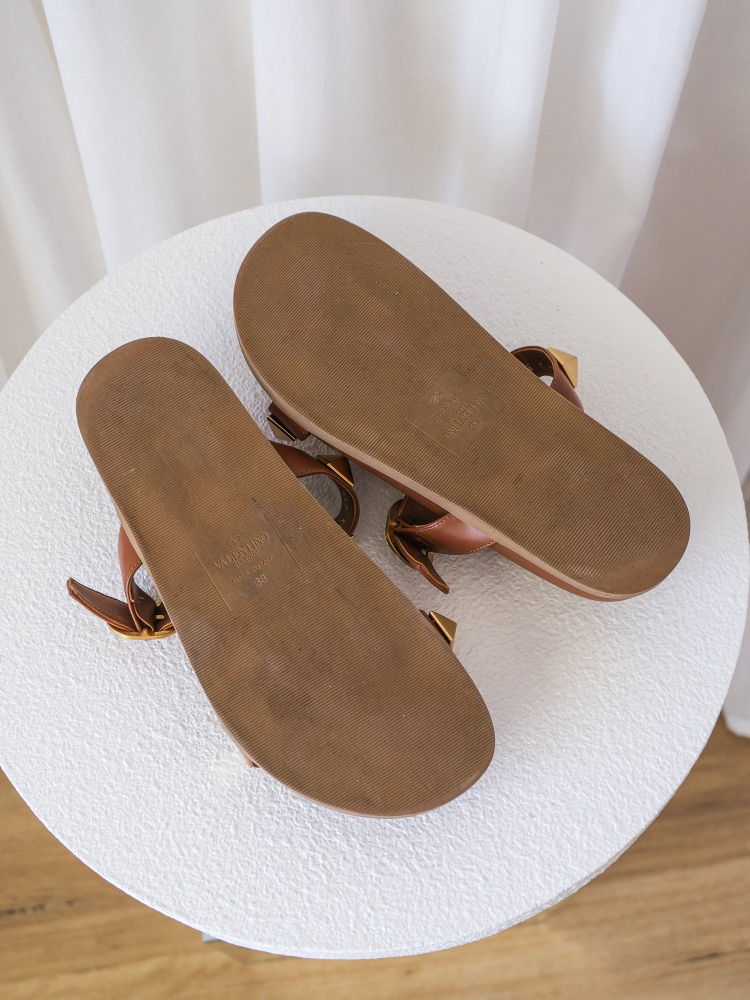 'Roman Stud' Calfskin Slide Sandals, Size 38