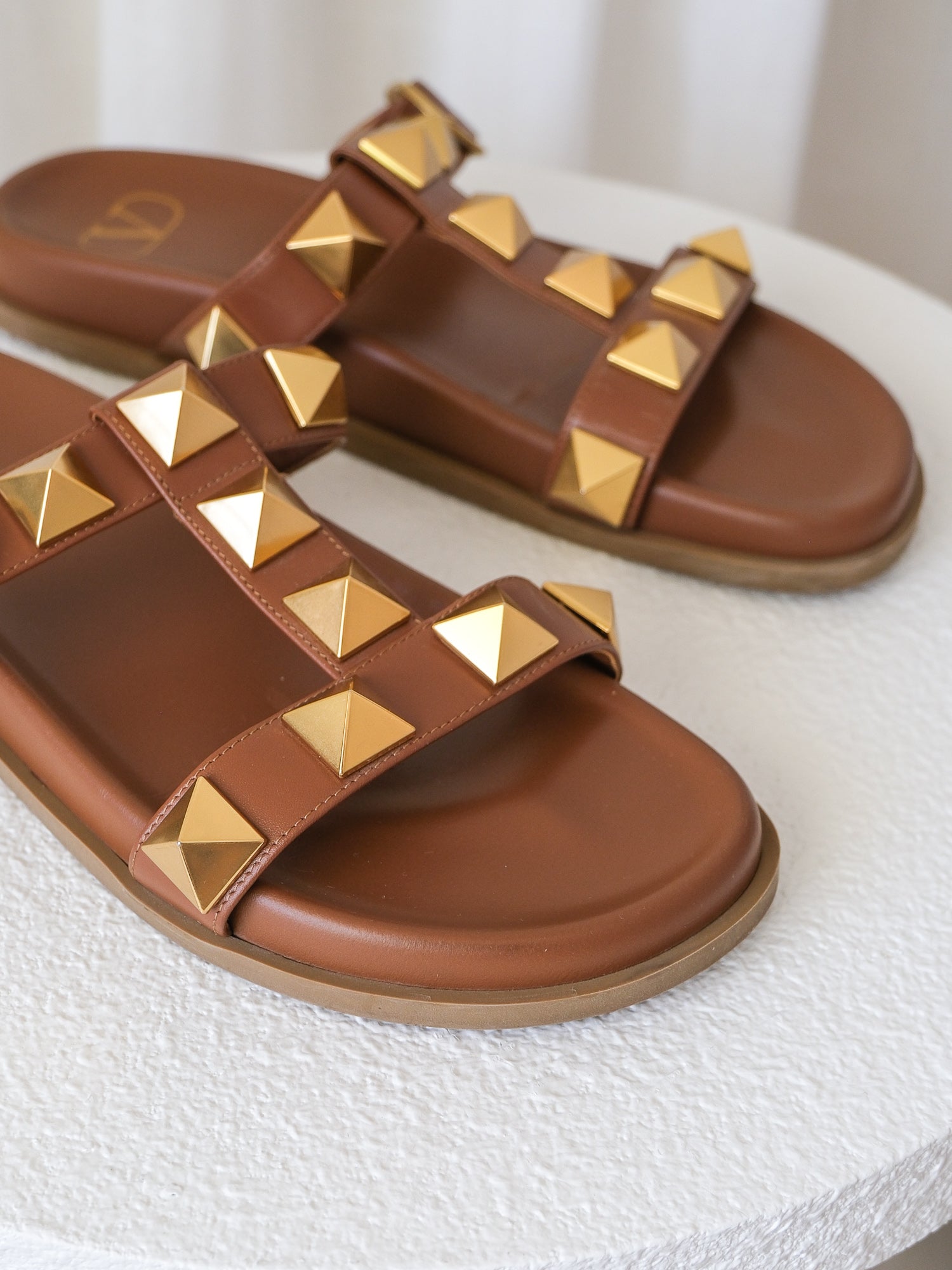 'Roman Stud' Calfskin Slide Sandals, Size 38