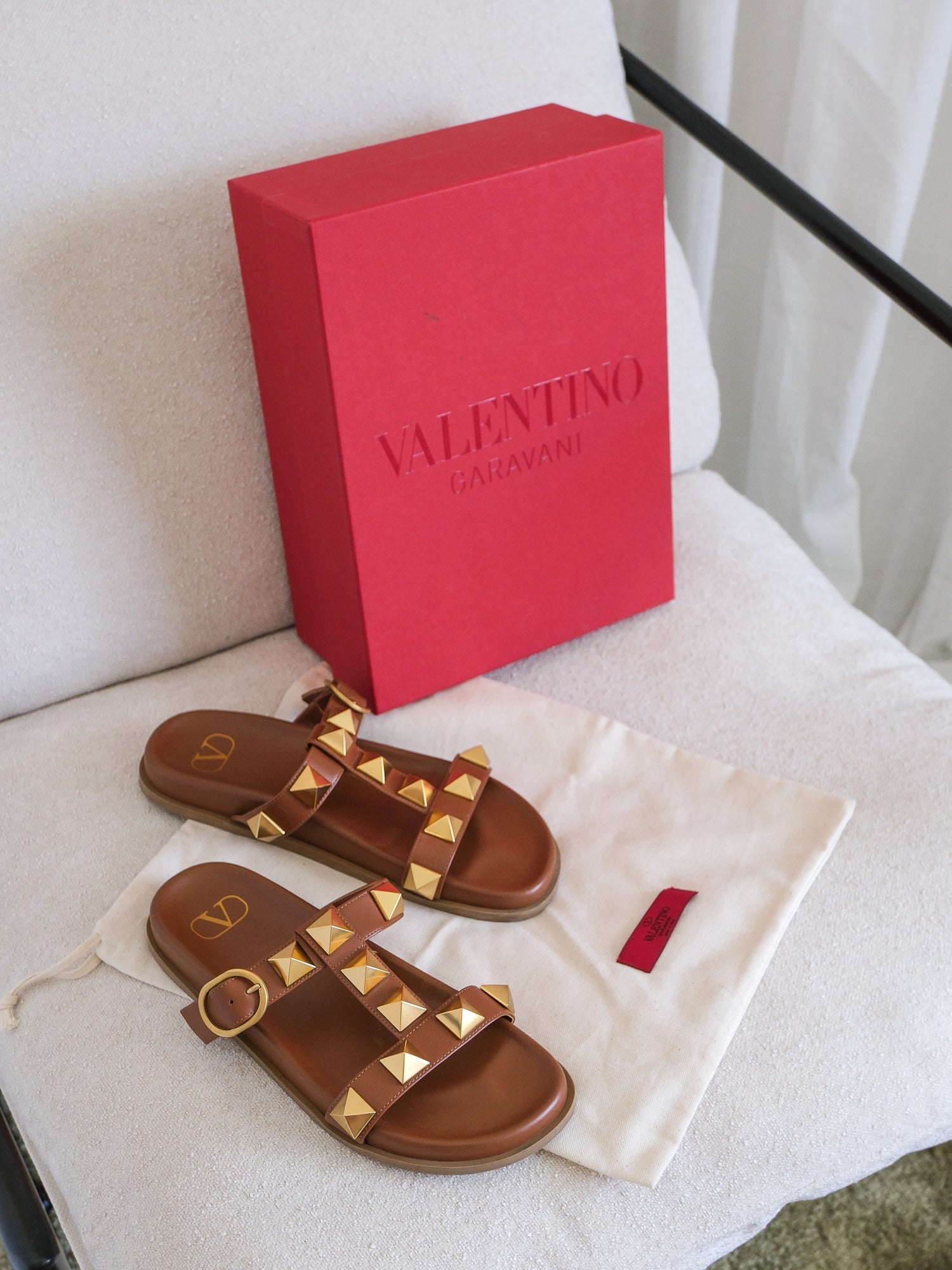 'Roman Stud' Calfskin Slide Sandals, Size 38
