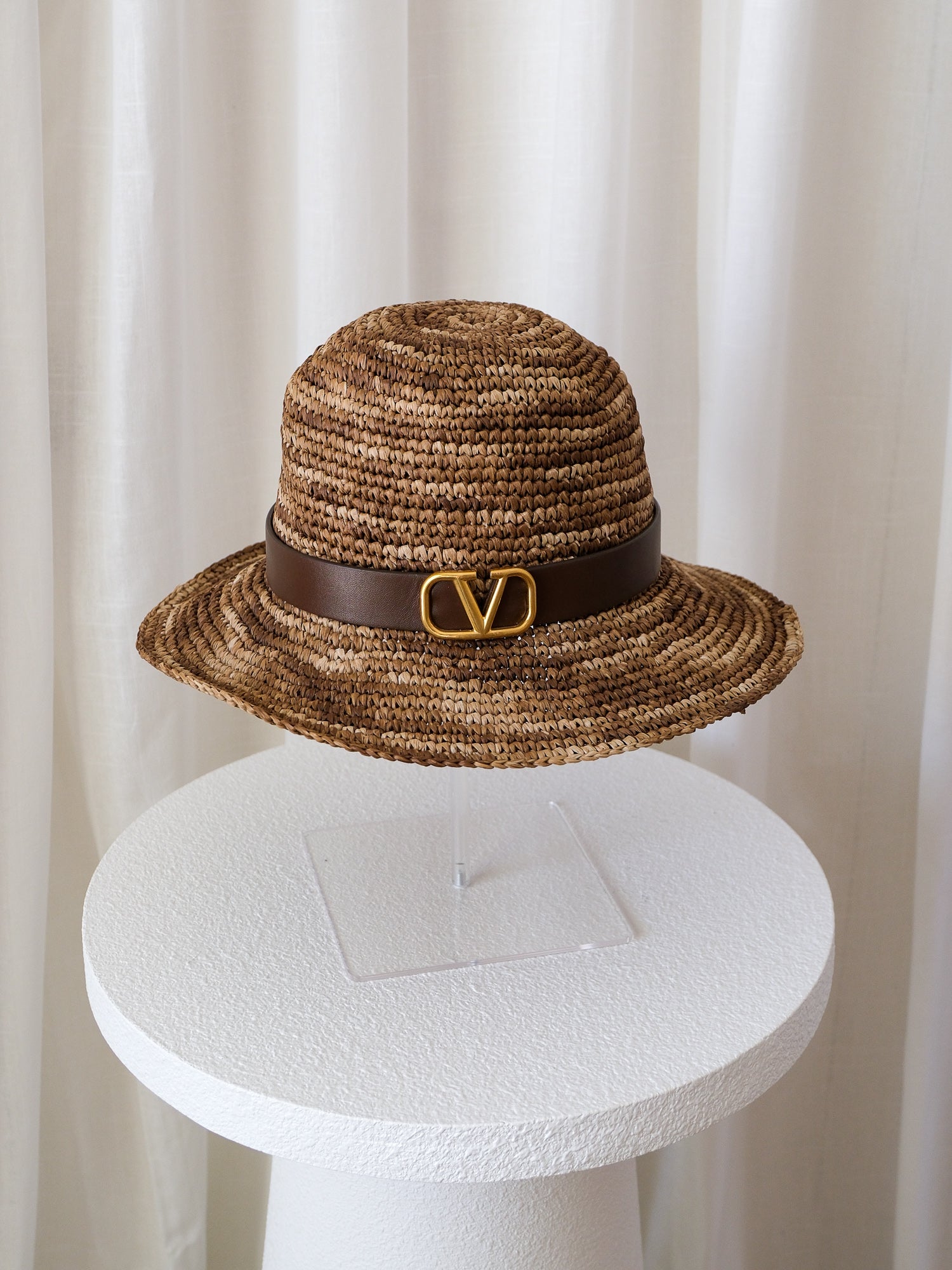 'VLogo' Straw Fedora Hat, Size L