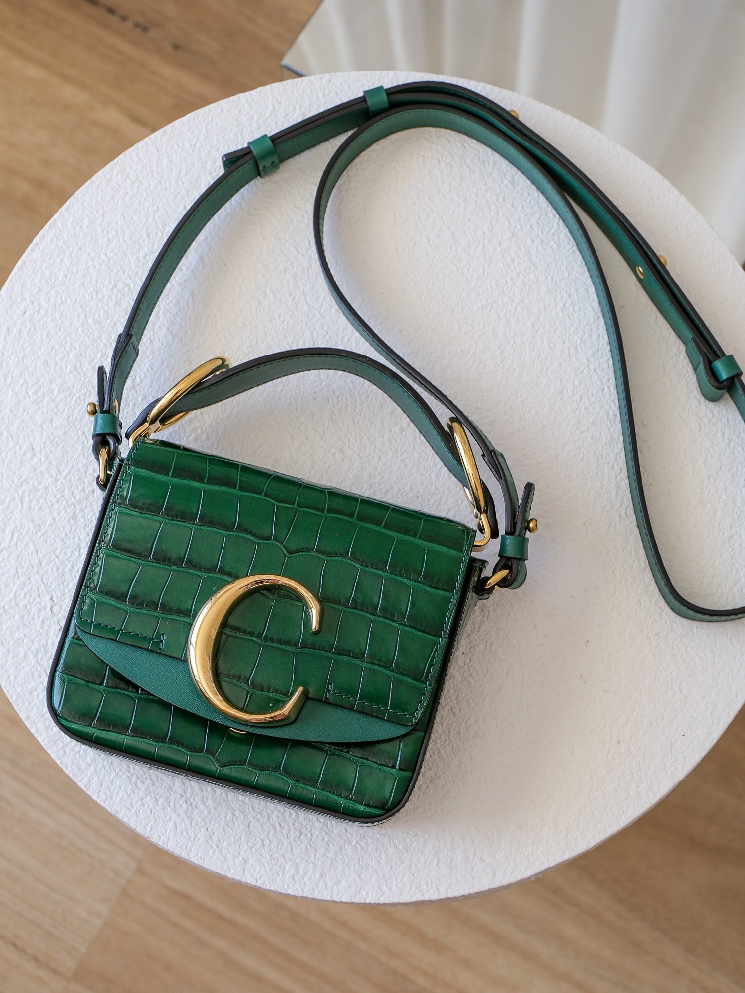 'Mini C' Croc-Embossed Leather Crossbody Bag